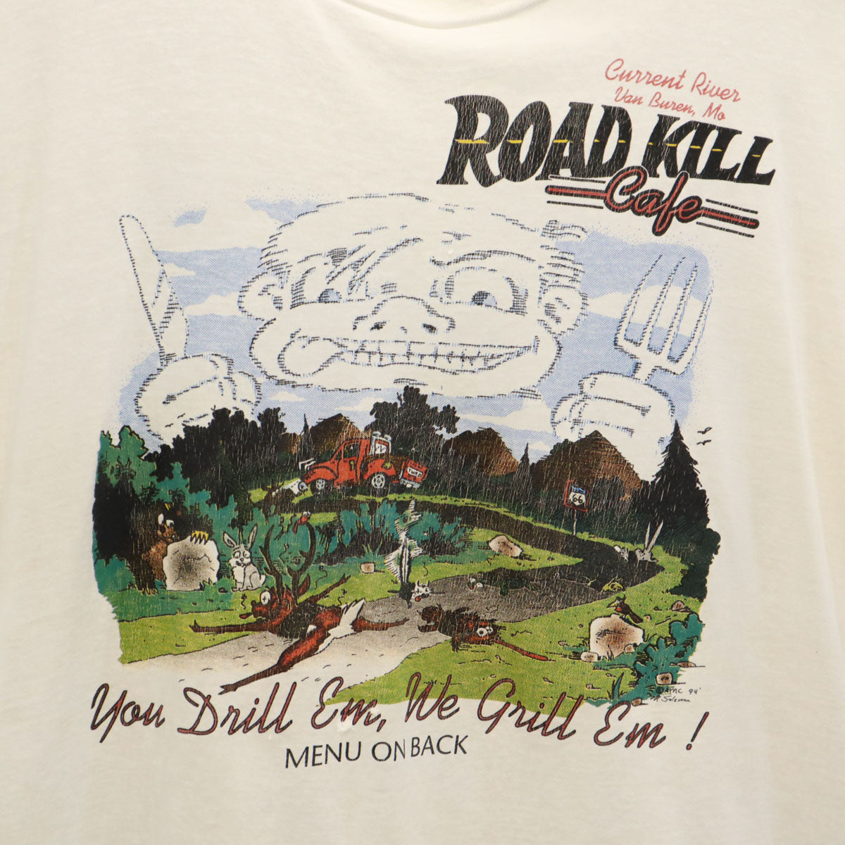 OLD オールド 90s ロードキルカフェ 半袖 Tシャツ ホワイト シングルステッチ メンズ