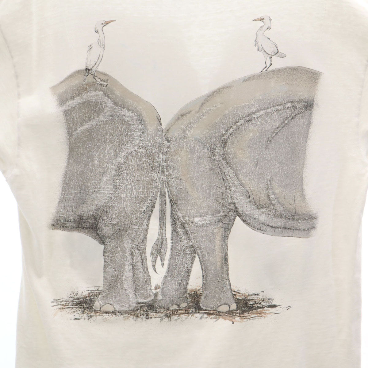 Hanes ヘインズ 90s USA製 オールド エレファント プリント 半袖 Tシャツ L ホワイト シングルステッチ BEEFY-T 象 アニマル柄 メンズ