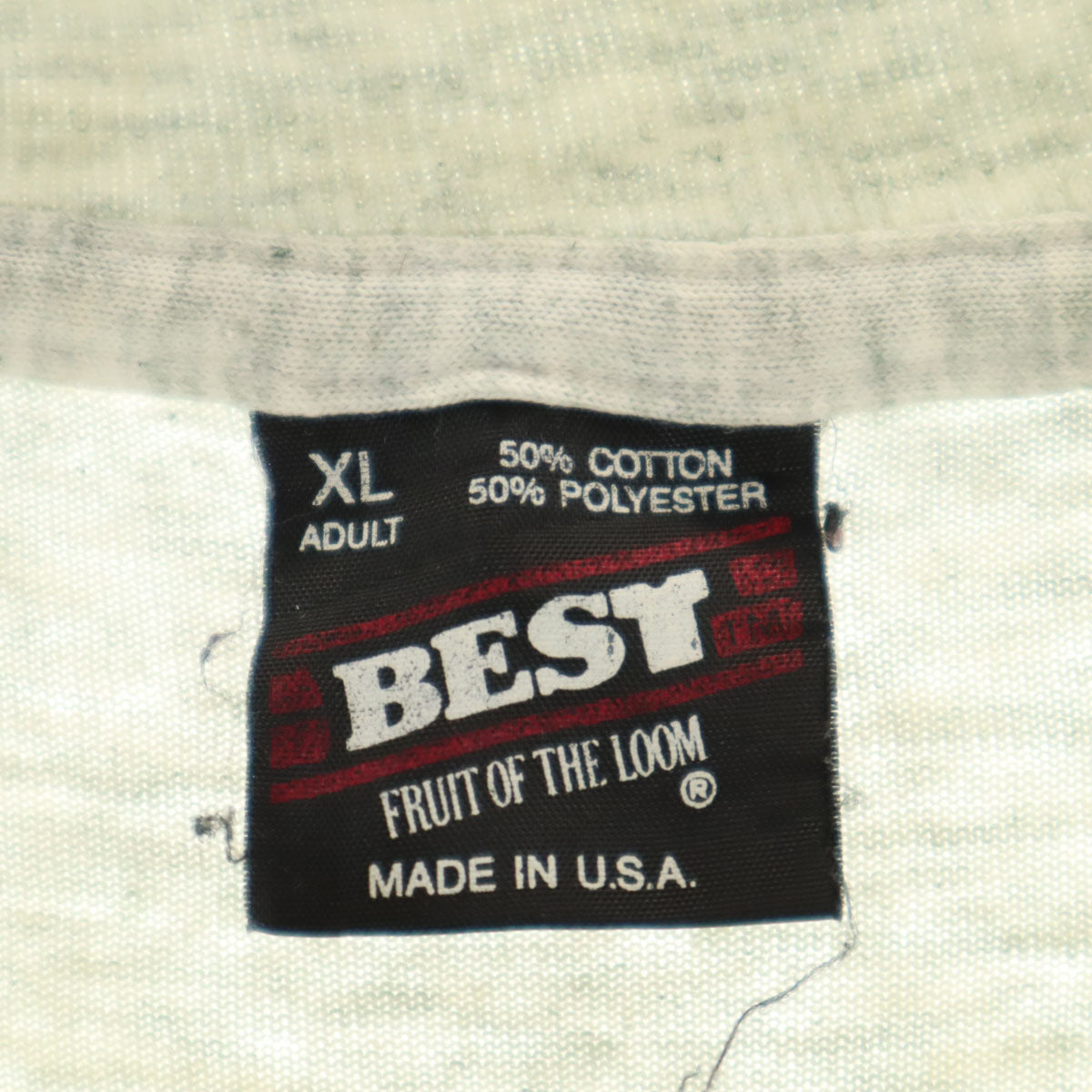 FRUIT OF THE LOOM BEST フルーツオブザルーム ベスト 90s USA製 オールド バックプリント BASH 半袖 Tシャツ XL グレー シングルステッチ 企業モノ メンズ