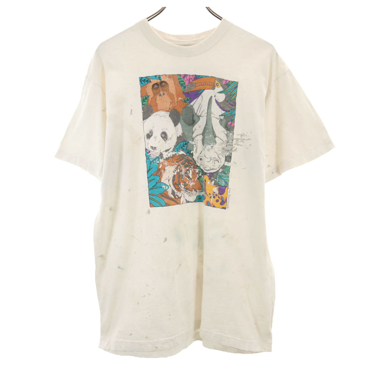 FRUIT OF THE LOOM フルーツオブザルーム 90s USA製 オールド 動物園 アニマル プリント 半袖 Tシャツ L ホワイト シングルステッチ メンズ