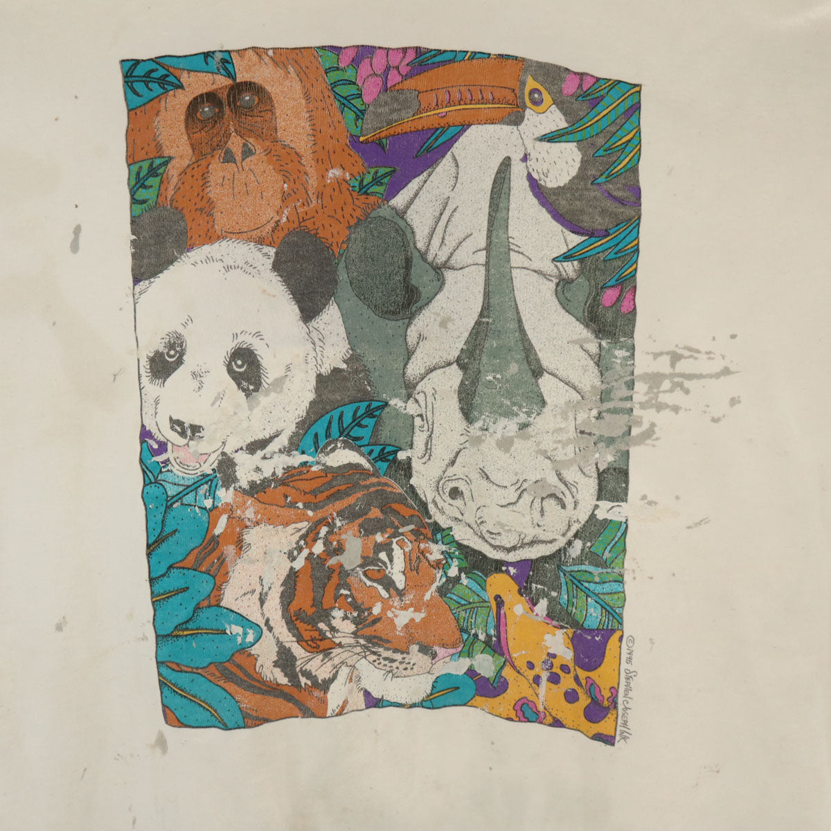 FRUIT OF THE LOOM フルーツオブザルーム 90s USA製 オールド 動物園 アニマル プリント 半袖 Tシャツ L ホワイト シングルステッチ メンズ