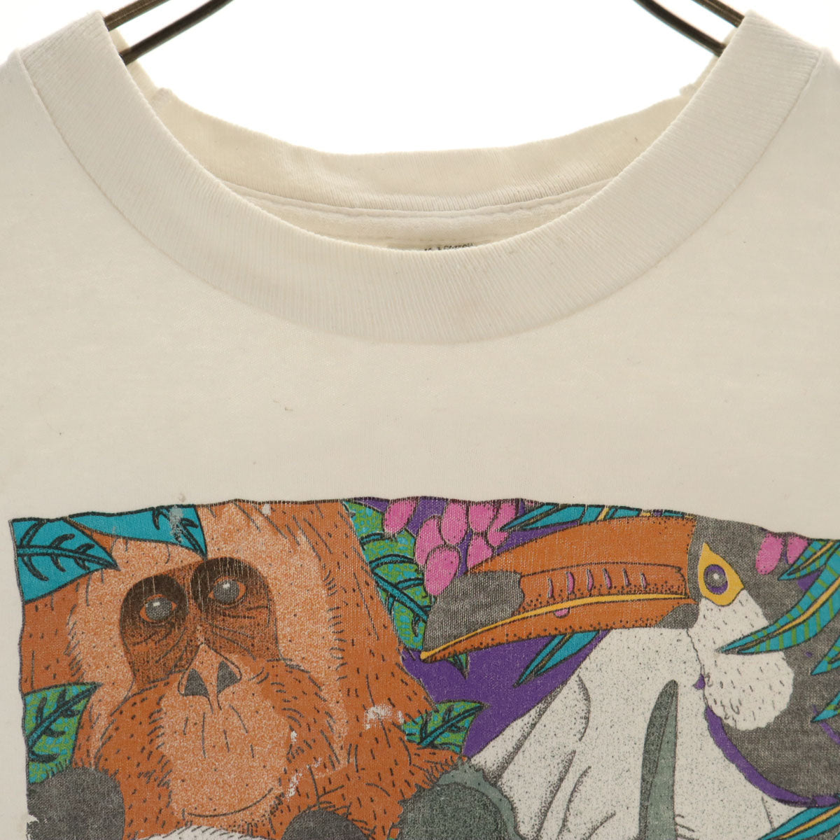 FRUIT OF THE LOOM フルーツオブザルーム 90s USA製 オールド 動物園 アニマル プリント 半袖 Tシャツ L ホワイト シングルステッチ メンズ
