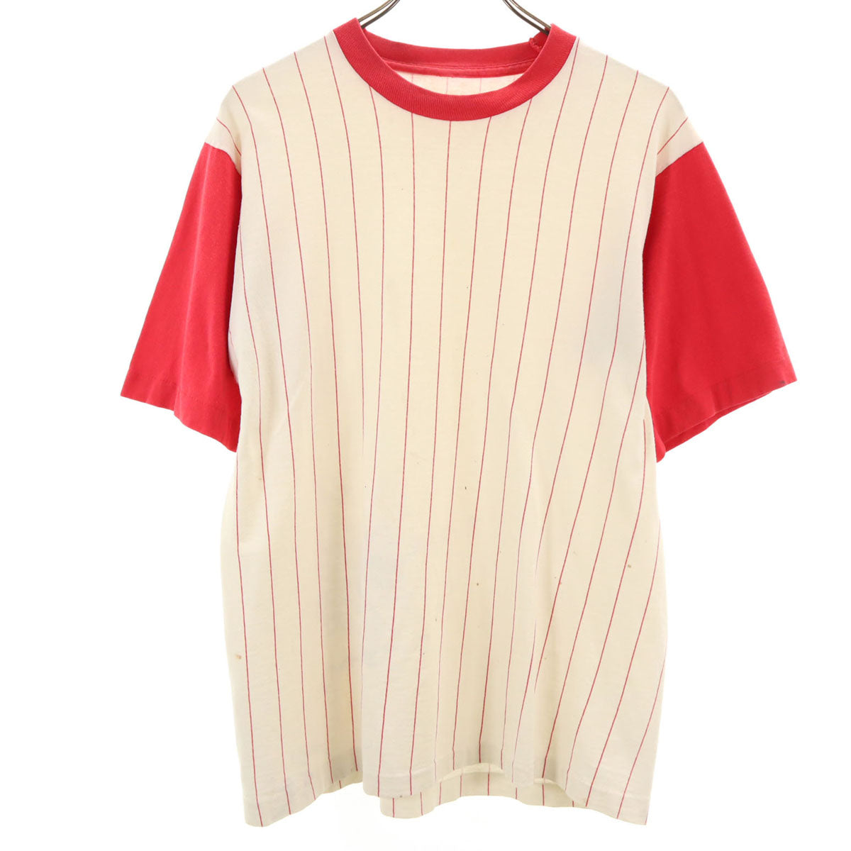 80s 90s オールド ストライプ柄 半袖 ベースボール Tシャツ アイボリー シングルステッチ メンズ