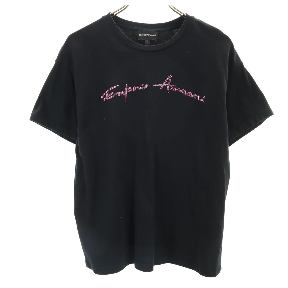 Emporio Armani エンポリオアルマーニ ブルガリア製 ストーンロゴ 半袖 Tシャツ XS ブラック レディース