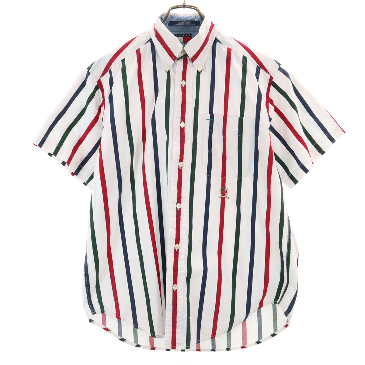 TOMMY HILFIGER トミーヒルフィガー 90s オールド ストライプ柄 半袖 ボタンダウンシャツ S ホワイト メンズ