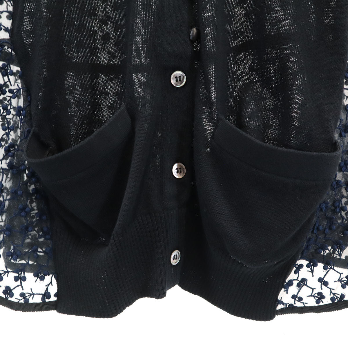 長袖 シアー切替 ニットカーディガン ブラック ペプラム レディース