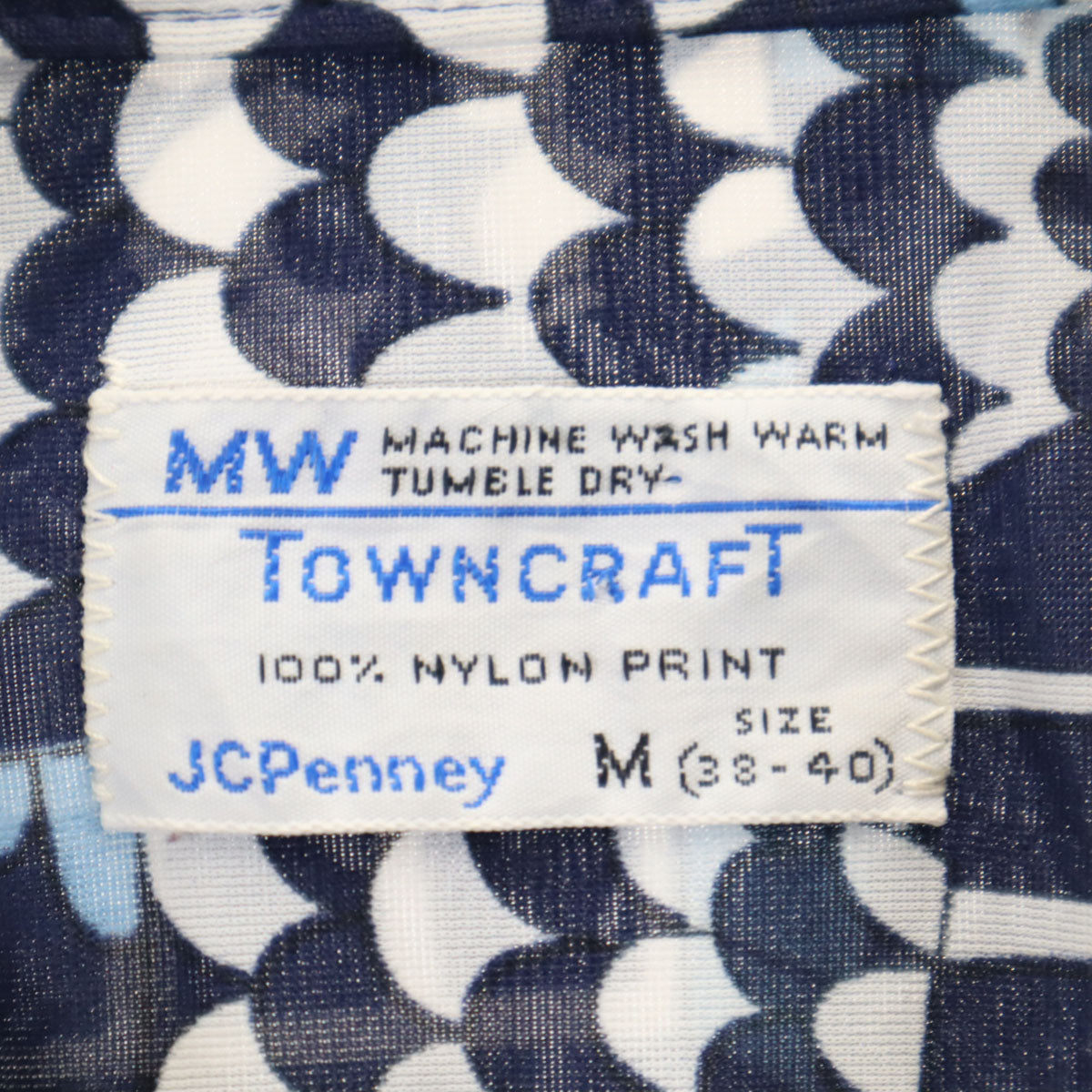 TOWNCRAFT タウンクラフト 70s ヴィンテージ 総柄 長袖 ハーフボタン シャツ M ネイビー系 JC PENNY メンズ
