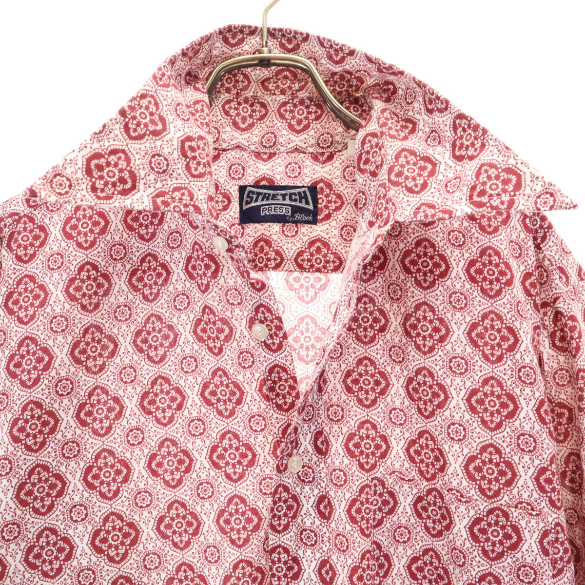 STRETCH BRESS 70s USA製 ヴィンテージ 総柄 長袖 シャツ M 赤系 メンズ
