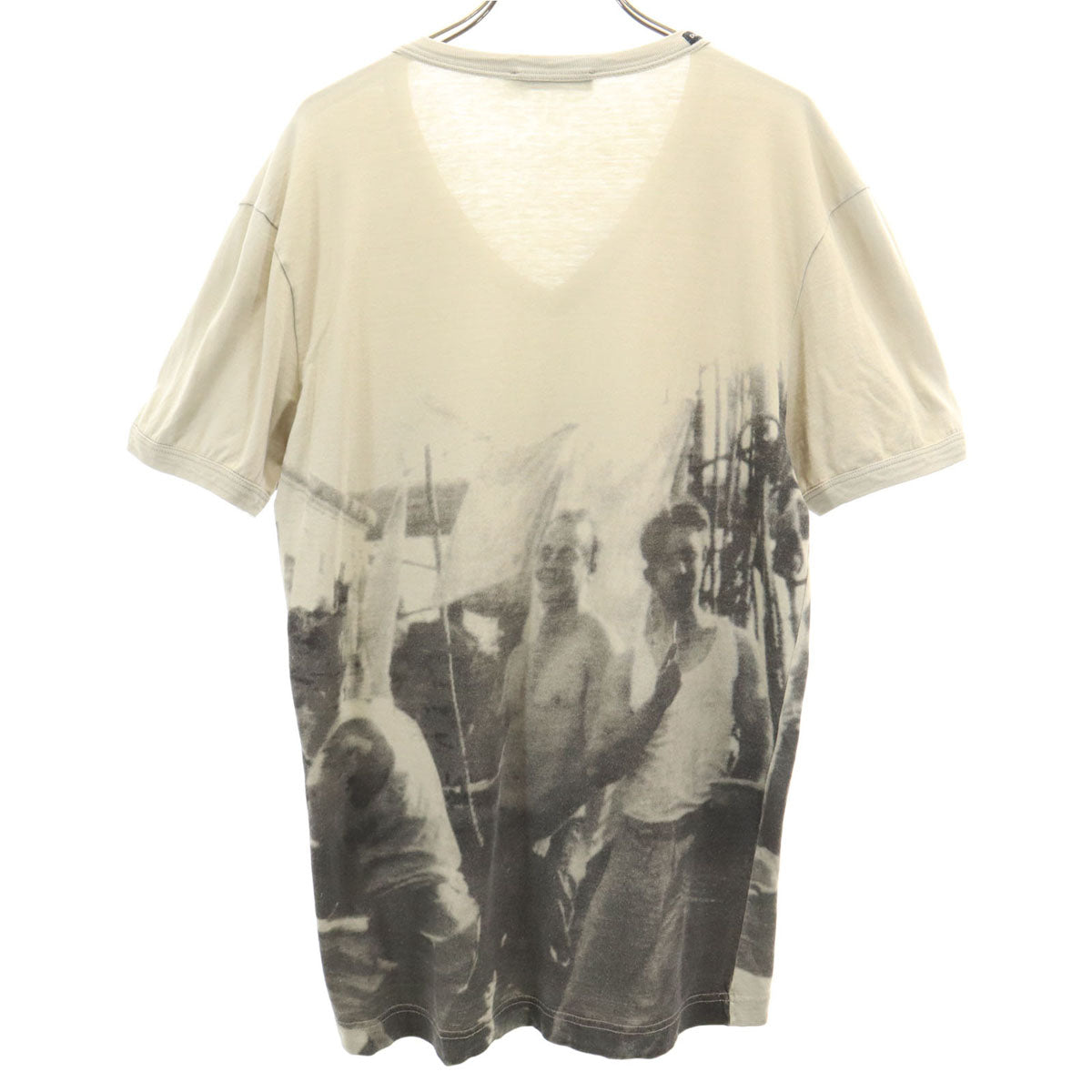 DOLCE&GABBANA ドルチェアンドガッバーナ イタリア製 フォトプリント 半袖 Vネック Tシャツ 48 グレージュ メンズ