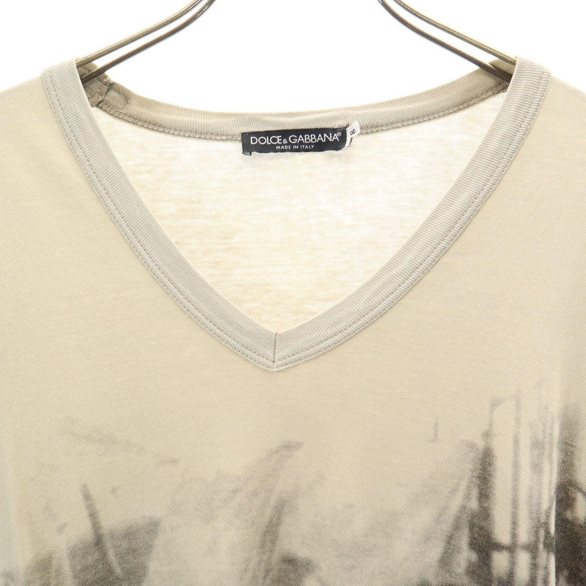 DOLCE&GABBANA ドルチェアンドガッバーナ イタリア製 フォトプリント 半袖 Vネック Tシャツ 48 グレージュ メンズ