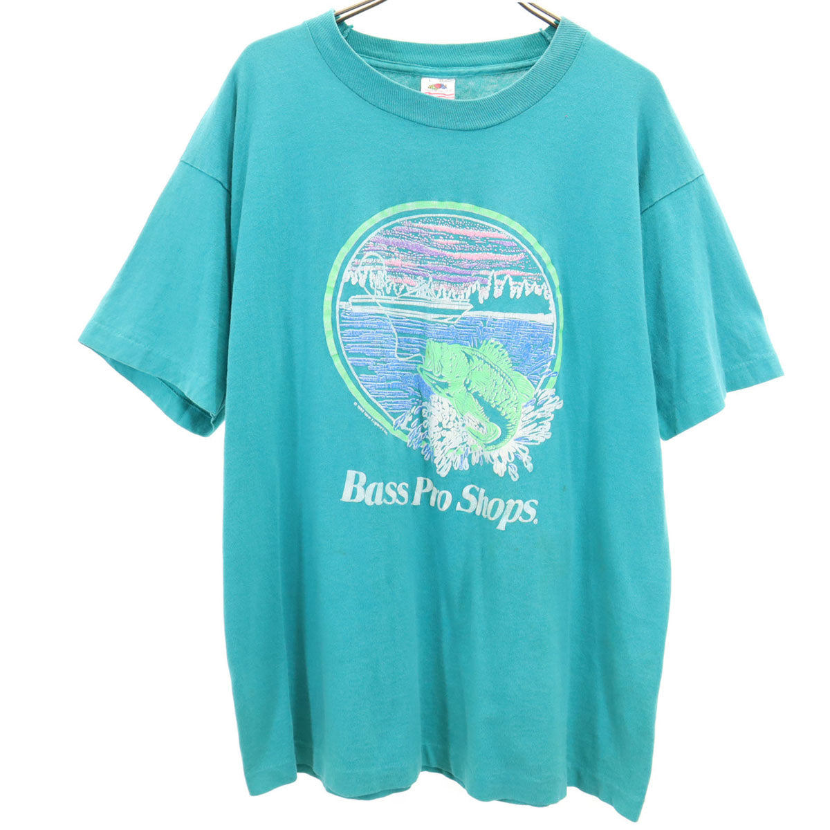 FRUIT OF THE LOOM フルーツオブザルーム 90s USA製 オールド バスプロショップ 半袖 Tシャツ L グリーン系 シングルステッチ メンズ