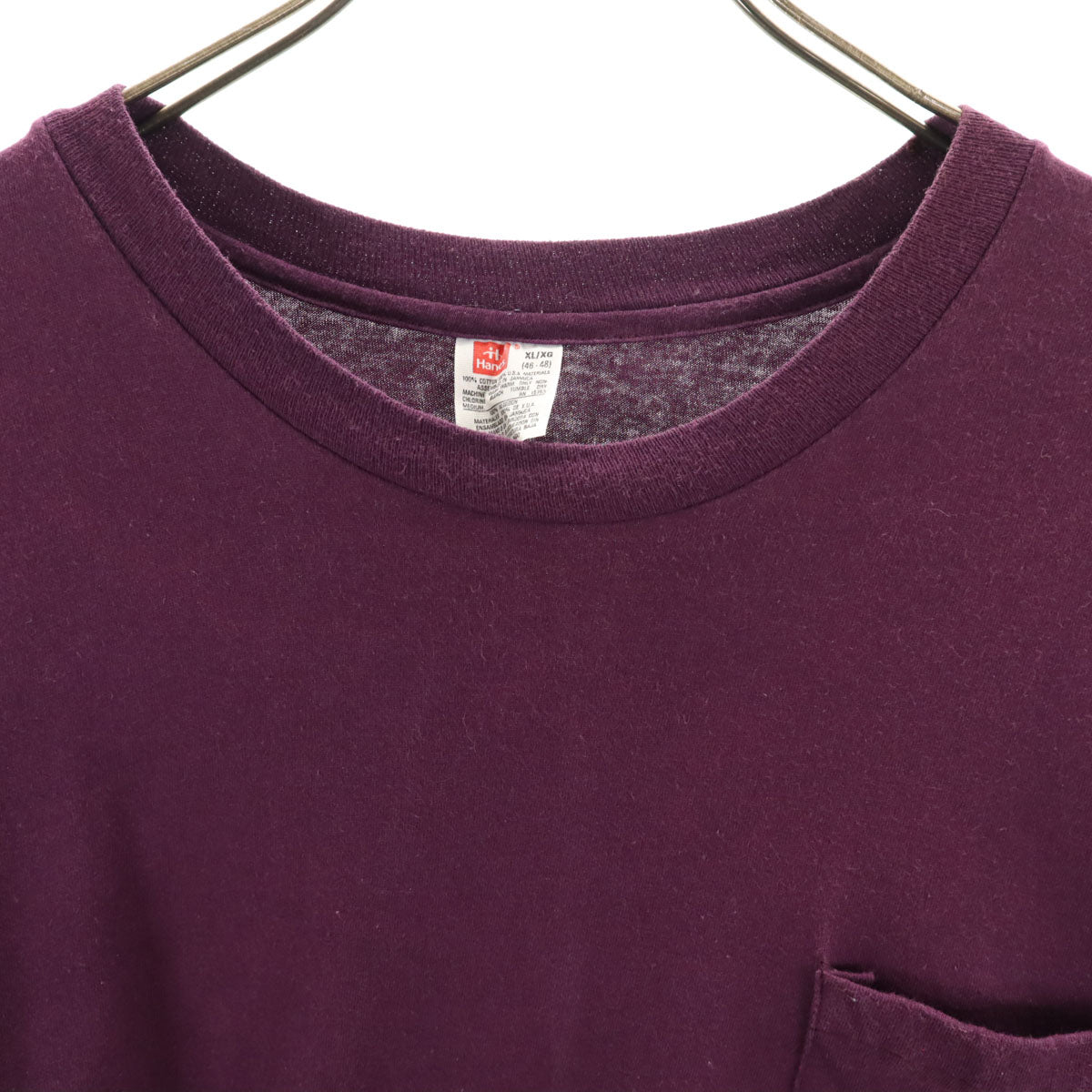 Hanes ヘインズ 90s オールド 半袖 Tシャツ XL パープル シングルステッチ ポケT 無地 メンズ