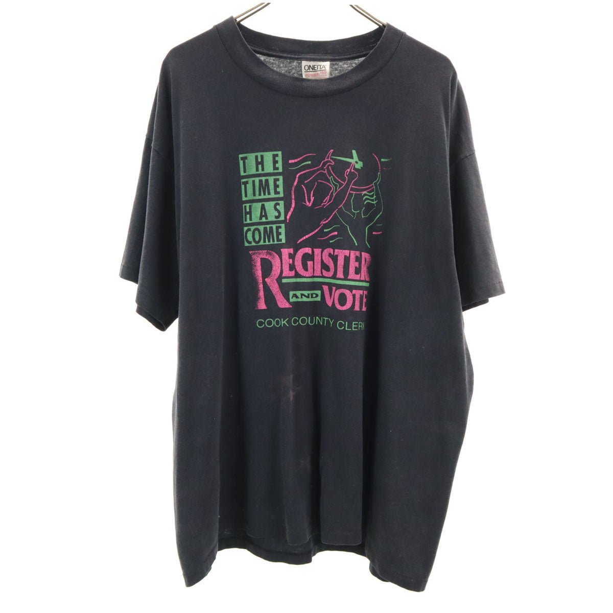 ONEITA オニータ 90s オールド USA製 政治 投票 プリント 半袖 Tシャツ XL ブラック シングルステッチ メンズ