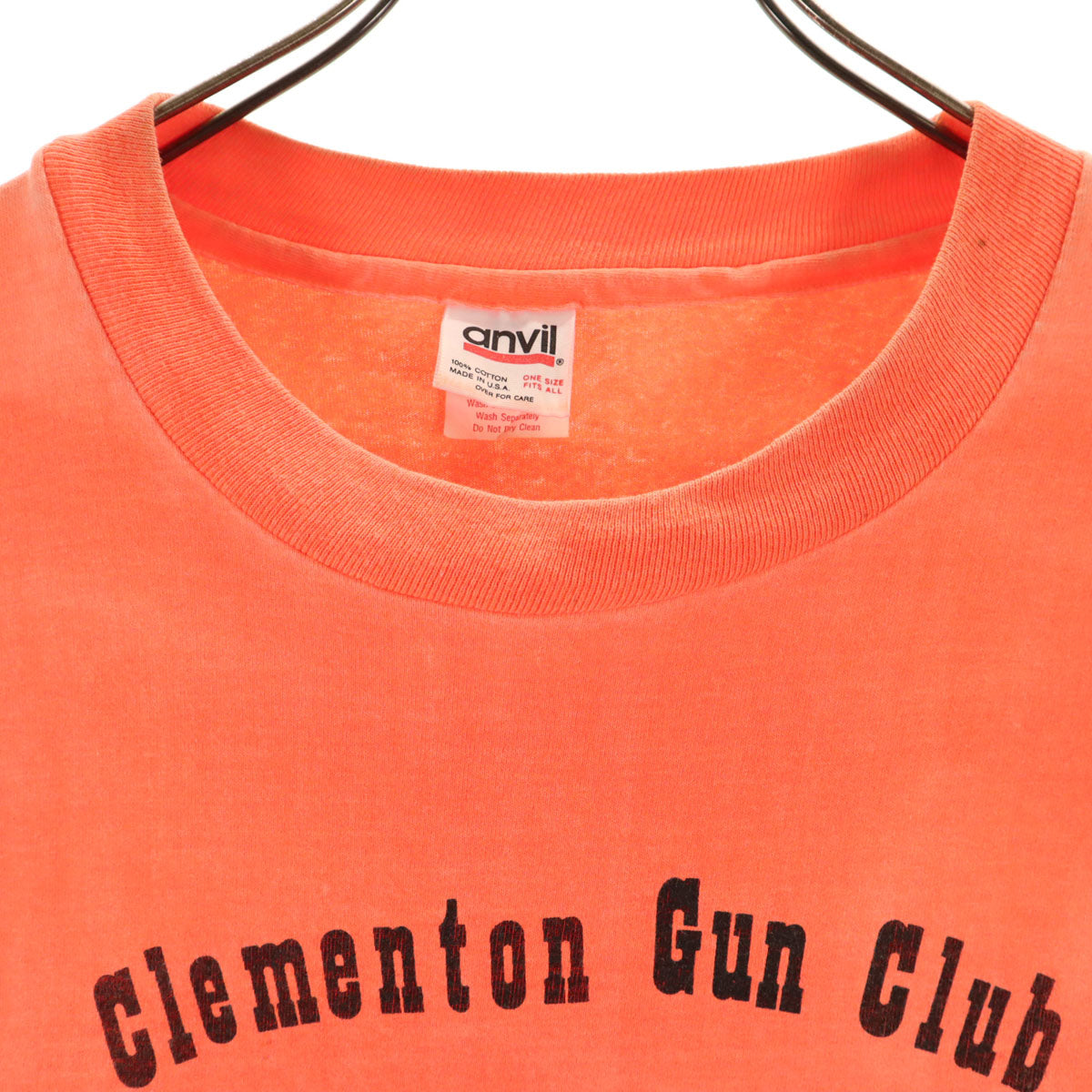 anvil アンヴィル 90s USA製 オールド Clementon Gun Club 半袖 Tシャツ ONE SIZE ネオンオレンジ系 シングルステッチ メンズ