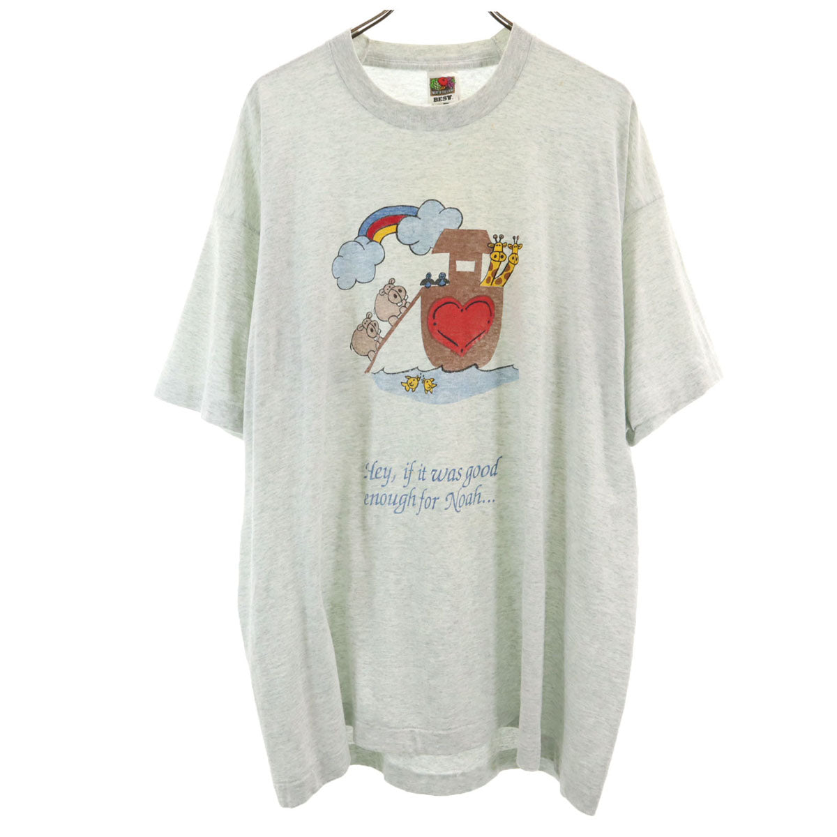 FRUIT OF THE LOOM BEST フルーツオブザルーム ベスト 90s USA製 オールド ノアの箱舟 アニマルプリント 半袖 Tシャツ XXL グレー シングルステッチ ビッグサイズ メンズ