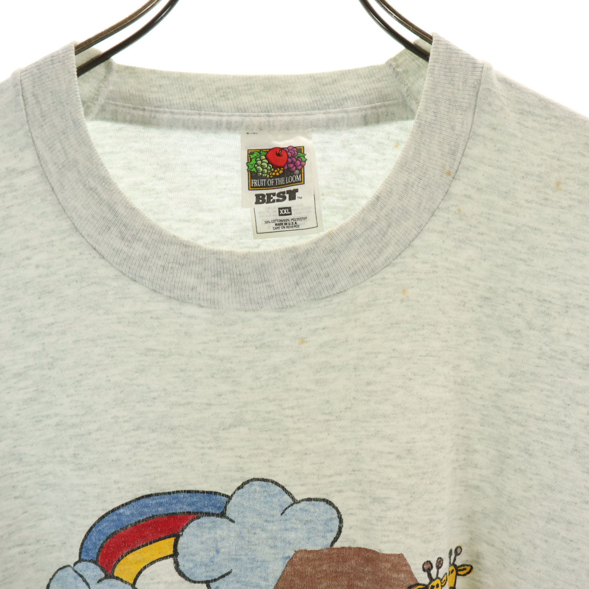 FRUIT OF THE LOOM BEST フルーツオブザルーム ベスト 90s USA製 オールド ノアの箱舟 アニマルプリント 半袖 Tシャツ XXL グレー シングルステッチ ビッグサイズ メンズ