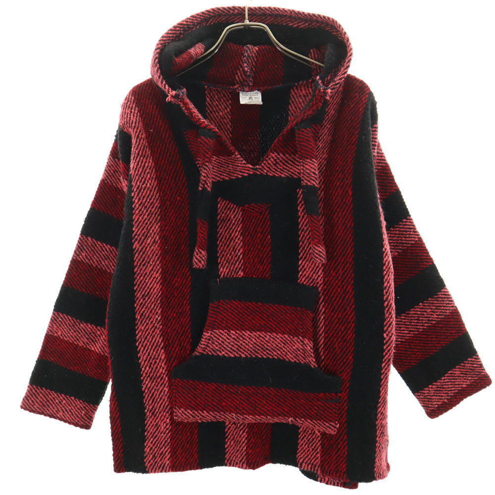 TLAXCALA TEXTILES ストライプ柄 長袖 メキシカン パーカー S レッド メンズ