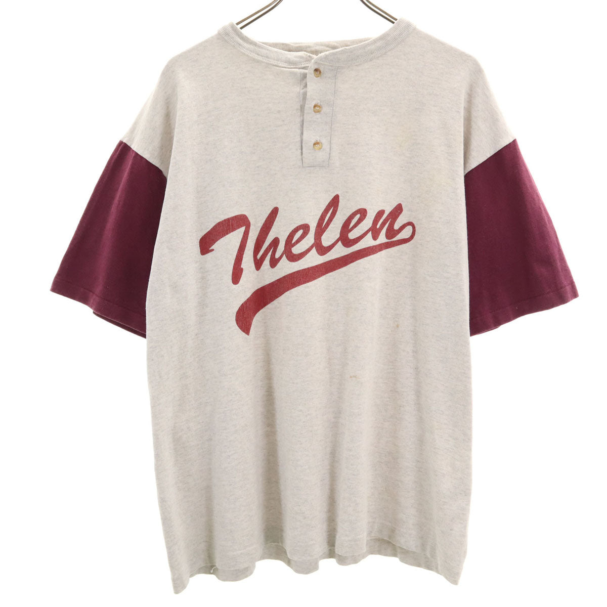 COTTON DELUXE コットンデラックス 90s USA製 オールド Thelen 半袖 ヘンリーネック Tシャツ L グレー シングルステッチ メンズ