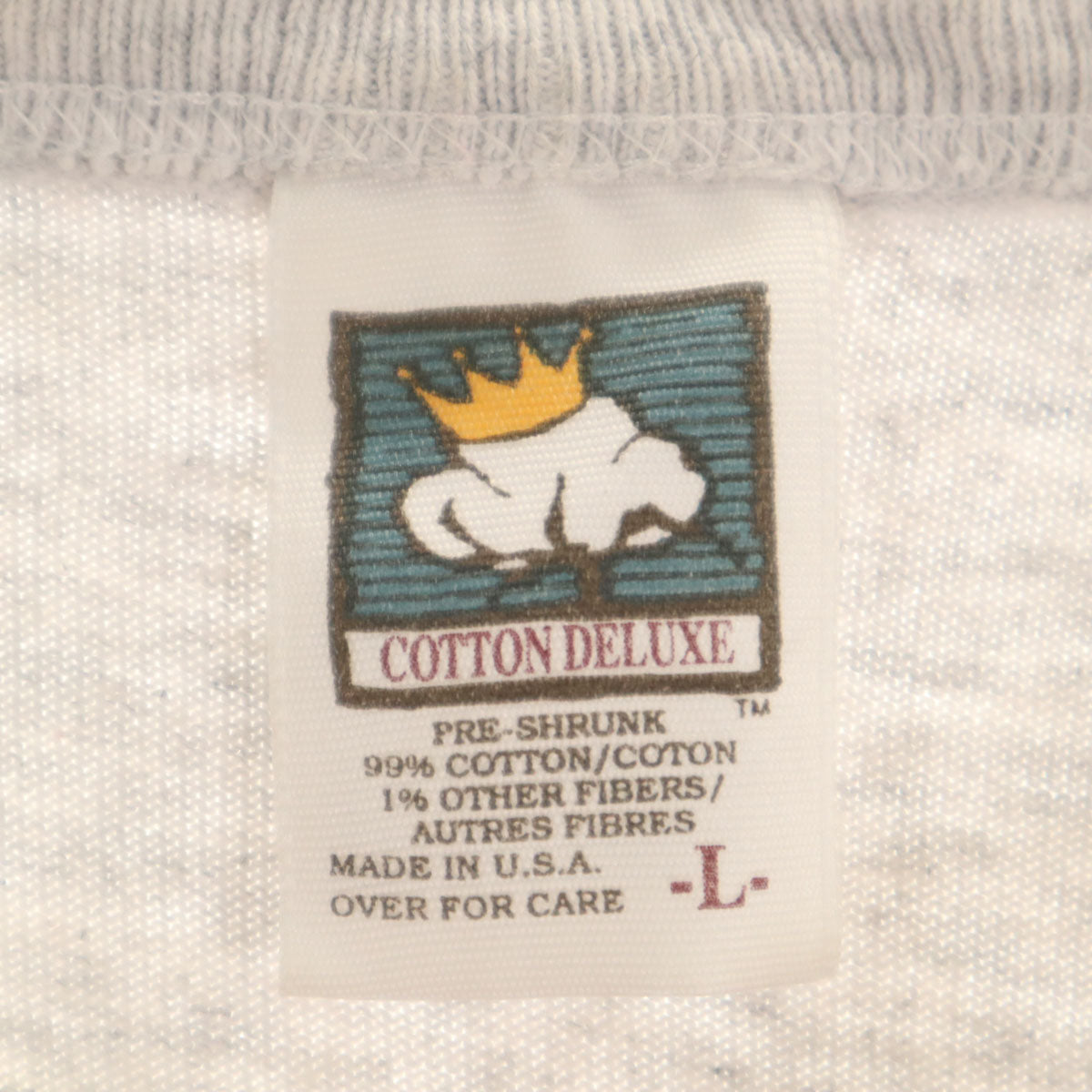 COTTON DELUXE コットンデラックス 90s USA製 オールド Thelen 半袖 ヘンリーネック Tシャツ L グレー シングルステッチ メンズ