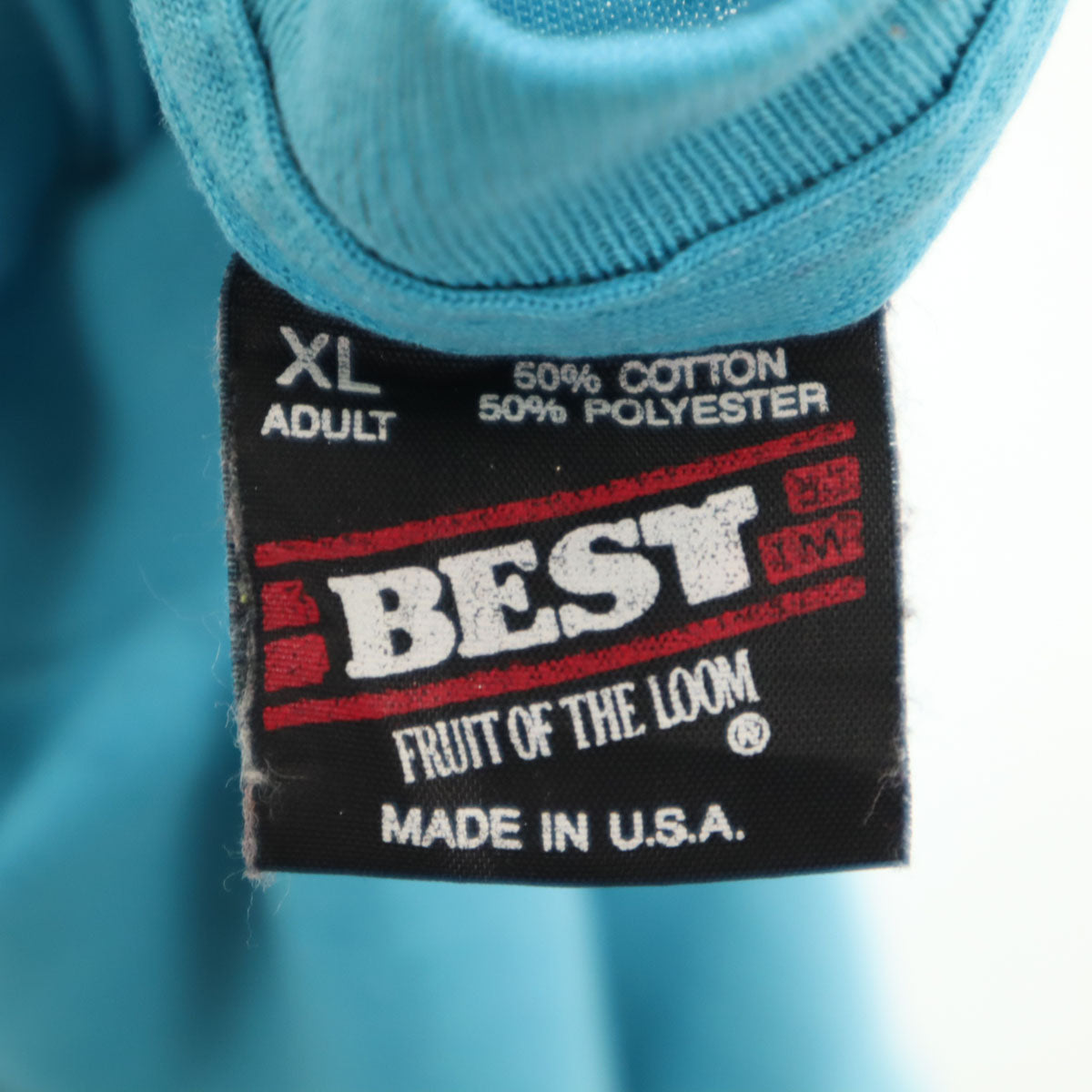 FRUIT OF THE LOOM BEST フルーツオブザルーム ベスト 90s USA製 オールド スポーツクラブ 半袖 Tシャツ XL 水色 シングルステッチ メンズ