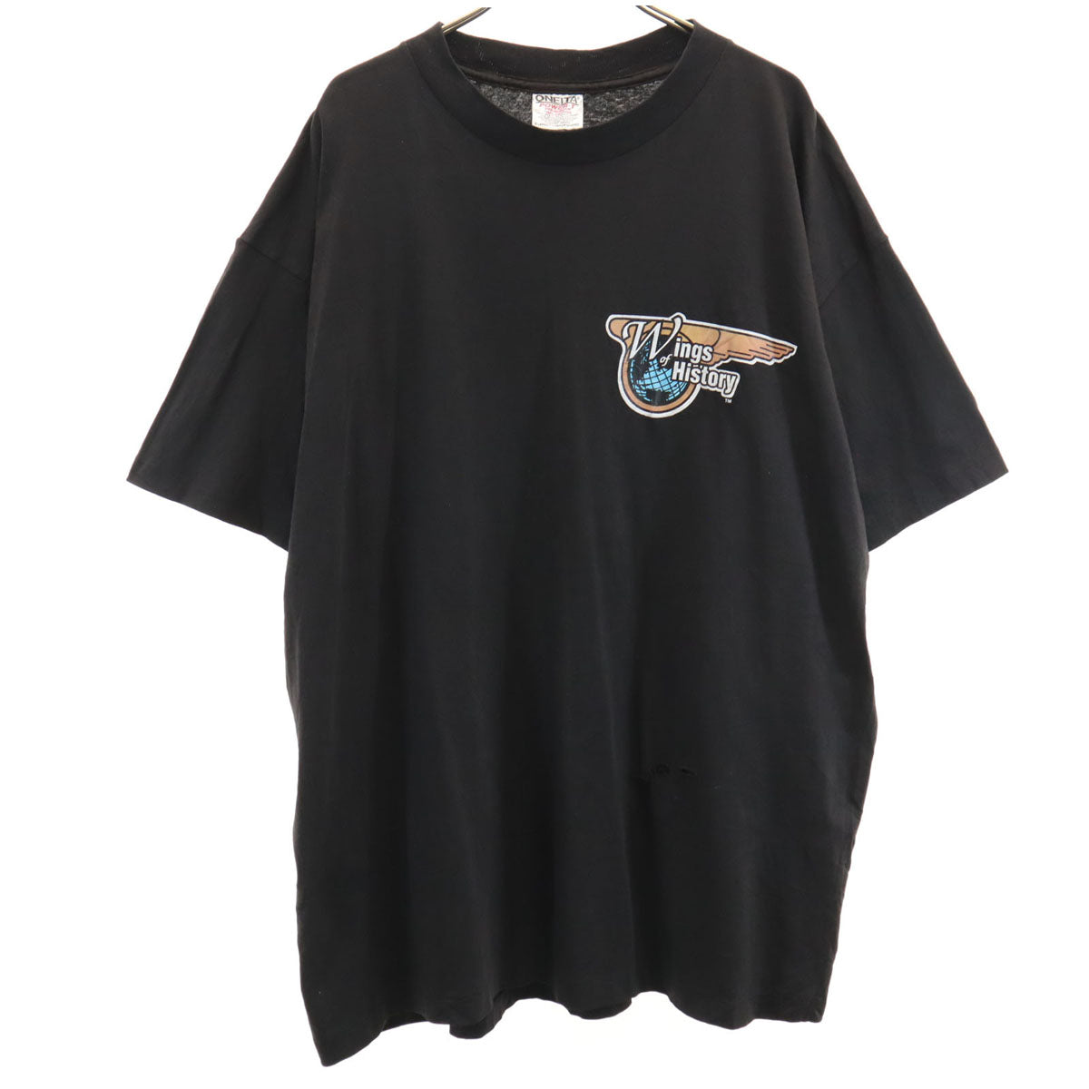 ONEITA オニータ 90s オールド USA製 バックプリント Wings of History 半袖 Tシャツ XL ブラック シングルステッチ POWER-T メンズ