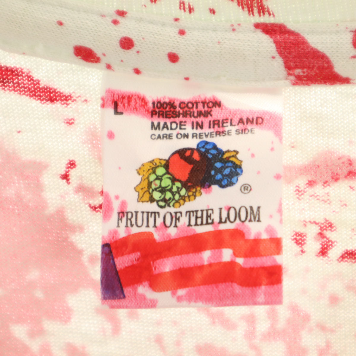 FRUIT OF THE LOOM フルーツオブザルーム 90s オールド アイルランド製 総柄 半袖 Tシャツ L シングルステッチ メンズ