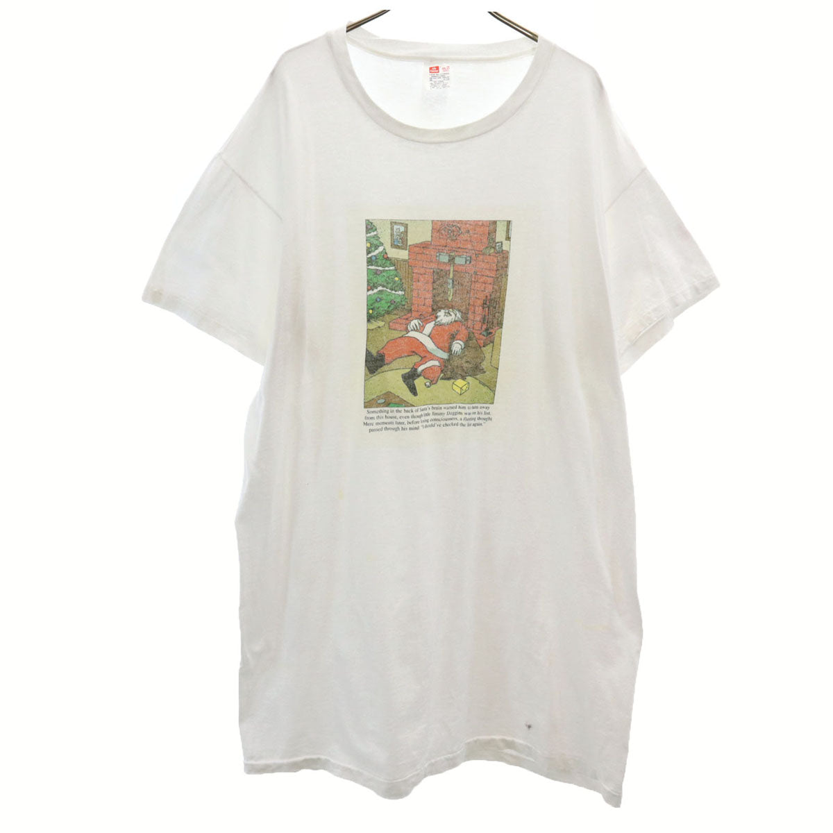 Hanes ヘインズ サンタクロース プリント 半袖 Tシャツ 2XL ホワイト シングルステッチ ビッグサイズ メンズ