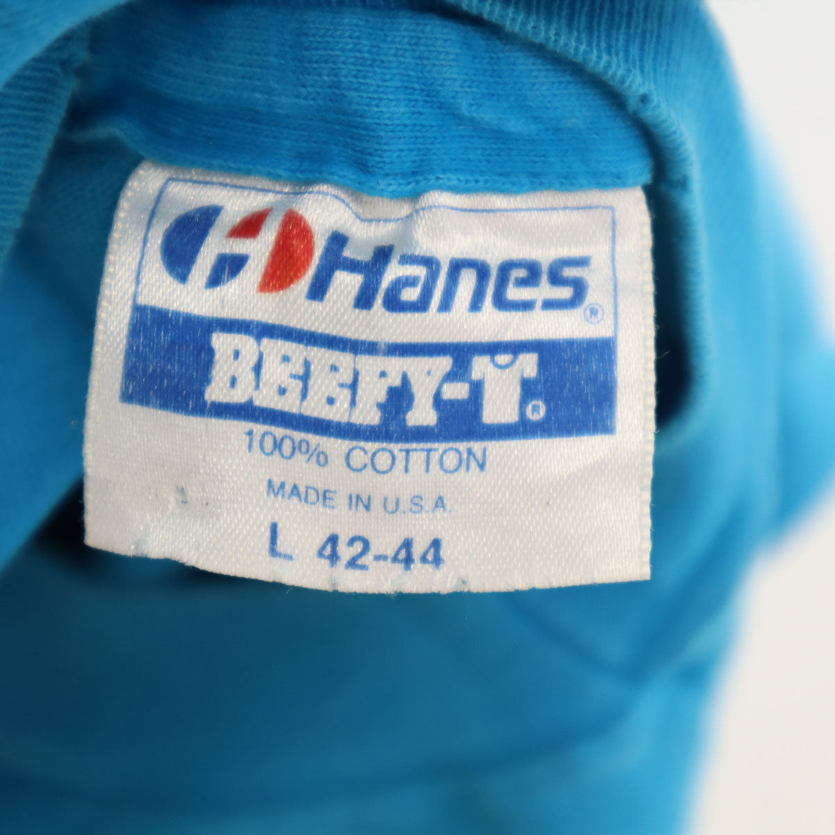 Hanes ヘインズ 80s 90s USA製 BEEFY-T オールド エスキモージョーズ プリント 半袖 Tシャツ L ブルー シングルステッチ メンズ