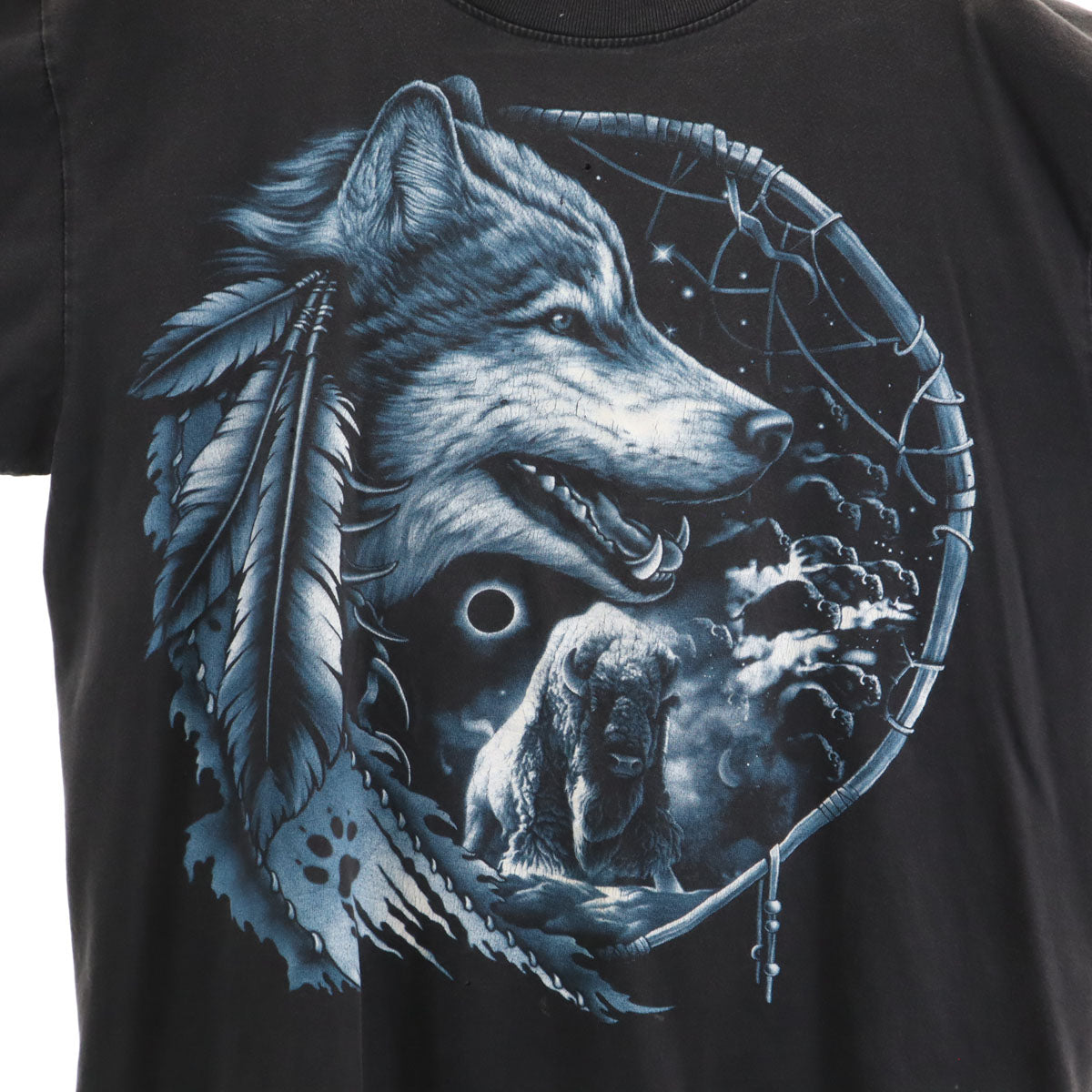 ROCKEAGLE ロックイーグル 90s オールド オオカミ 半袖 Tシャツ L ブラック シングルステッチ アニマル柄 メンズ