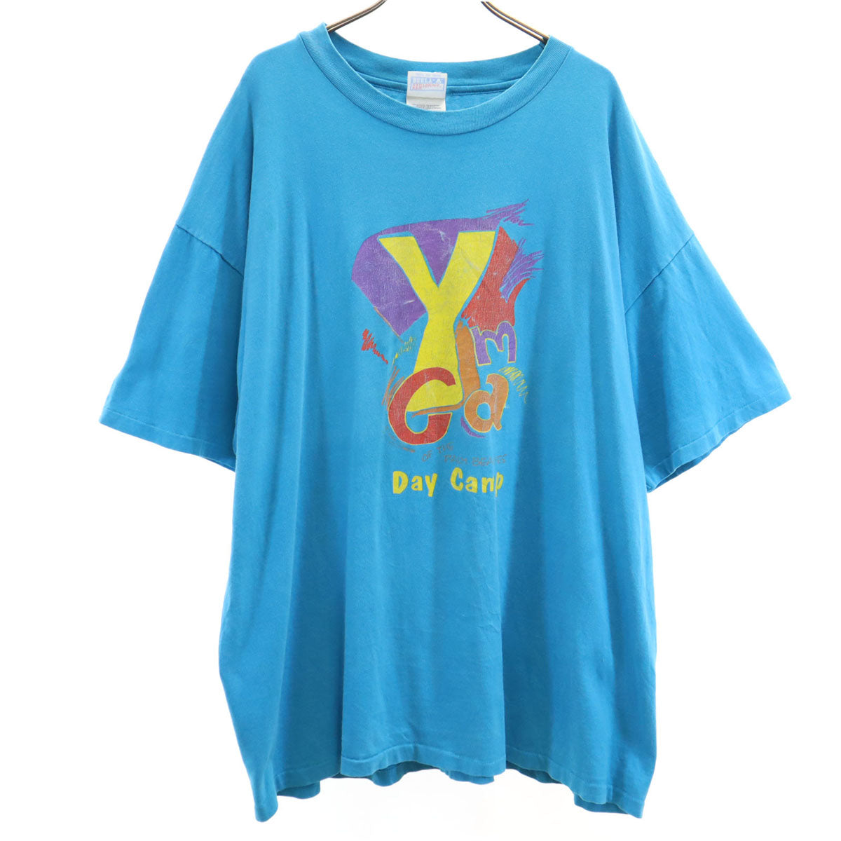 Hanes ヘインズ 90s USA製 オールド Day Camp 半袖 Tシャツ XXL 水色 シングルステッチ BEEFY-T ビッグサイズ メンズ