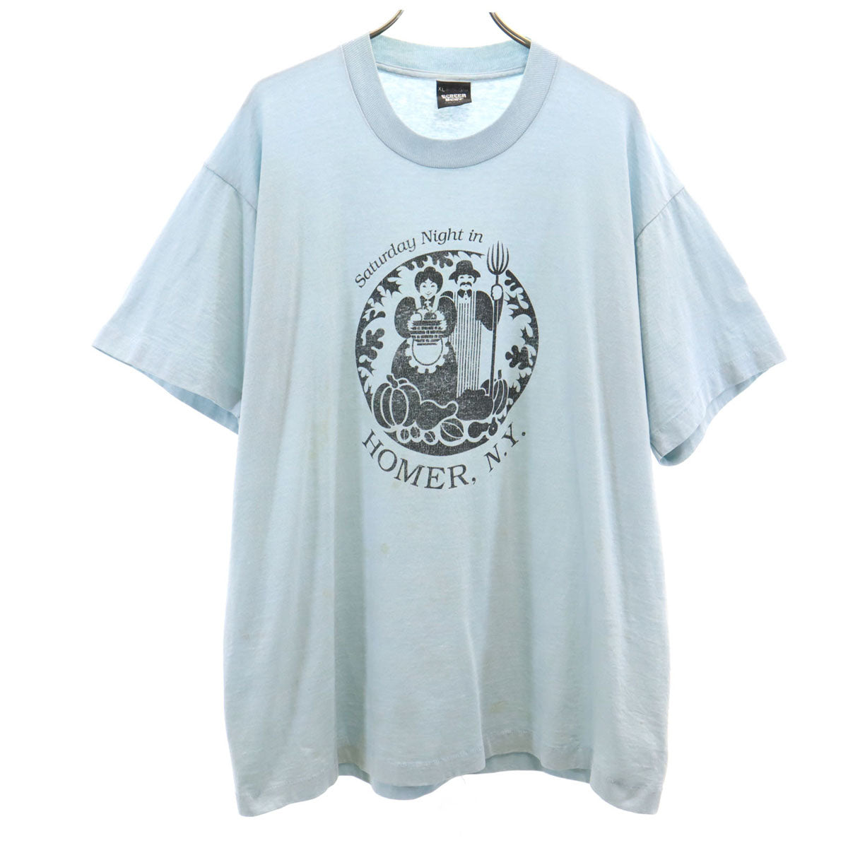 SCREEN STARS BEST スクリーンスターズベスト 90s USA製 オールド HOMER NY 半袖 Tシャツ XL 水色 シングルステッチ メンズ