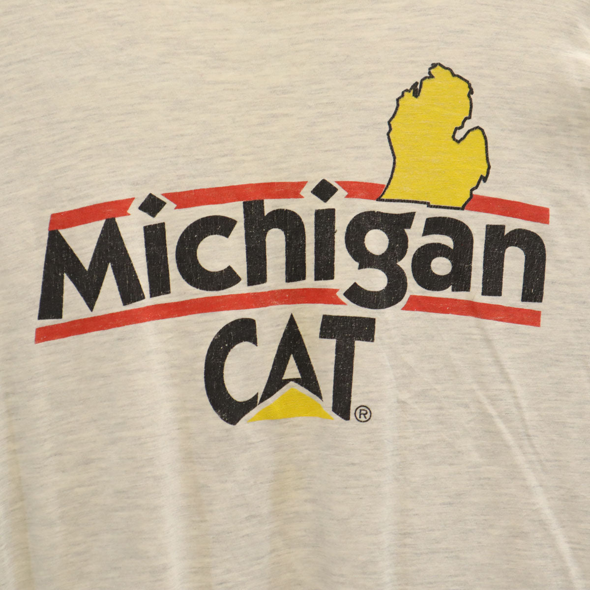 Hanes ヘインズ 90s USA製 オールド キャタピラー Michigan CAT 半袖 Tシャツ L グレー シングルステッチ BEEFY-T メンズ