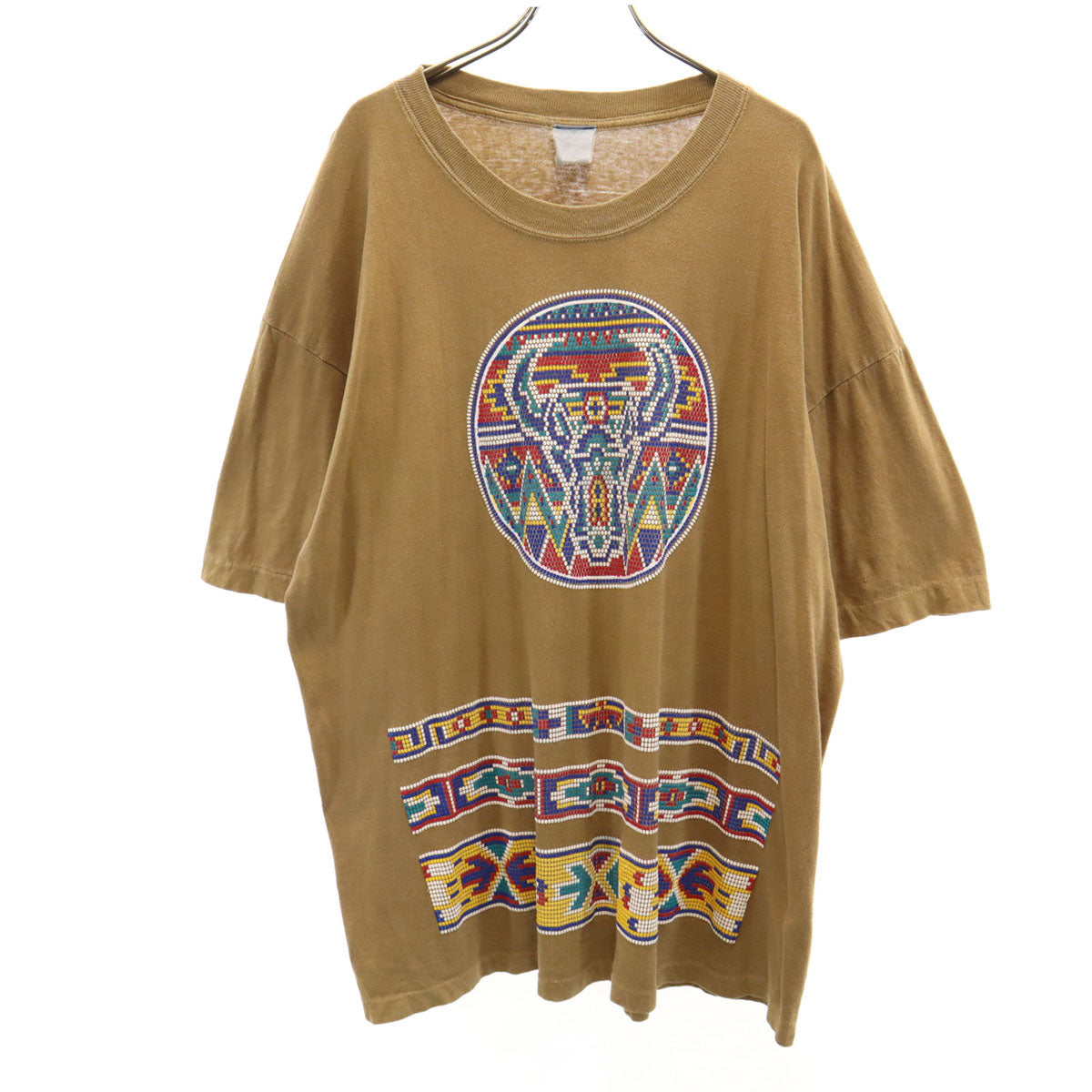 OLD オールド 90s ネイティブ柄 半袖 Tシャツ ブラウン系 シングルステッチ メンズ