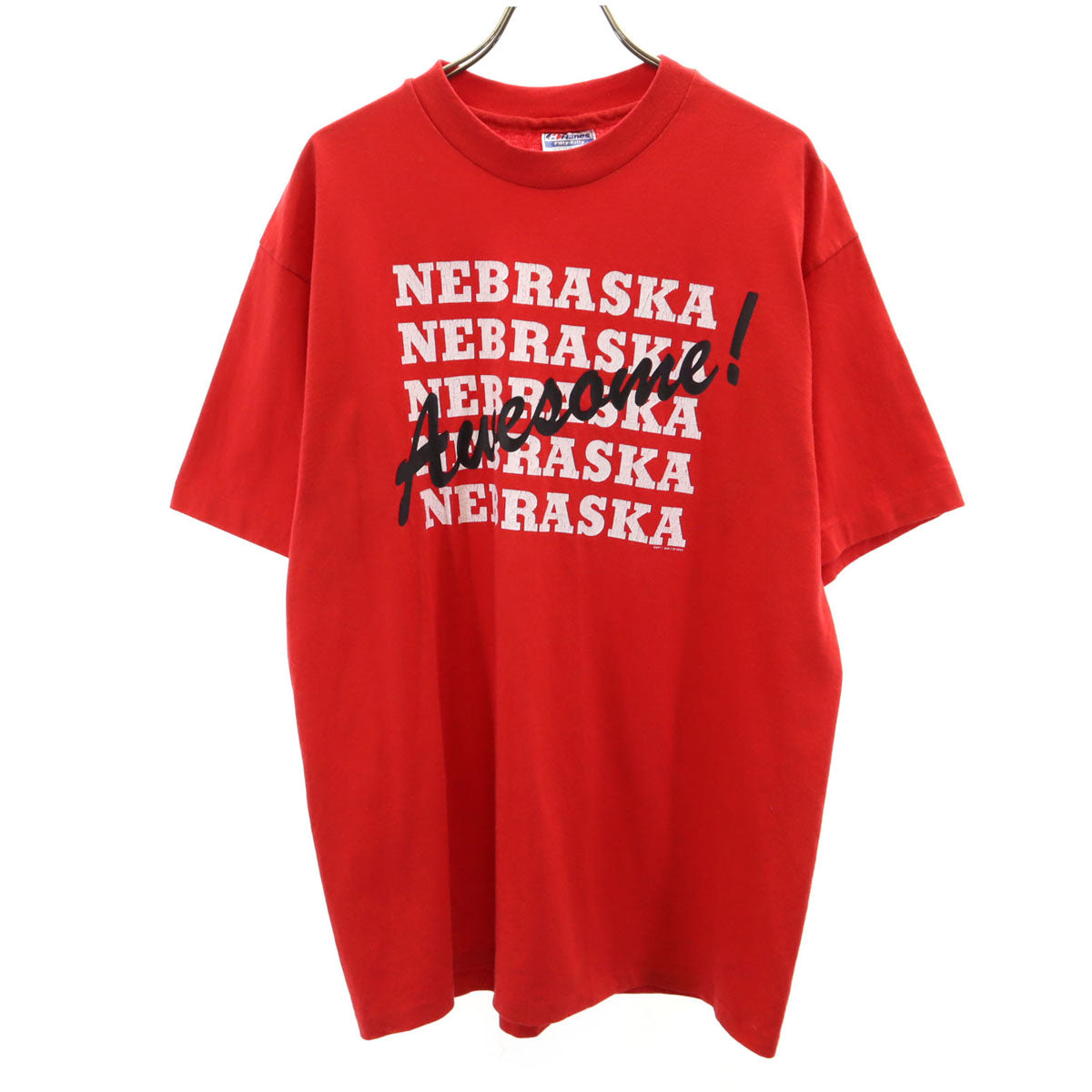 Hanes ヘインズ 80s 90s USA製 オールド NEBRASKA 半袖 Tシャツ L レッド シングルステッチ メンズ