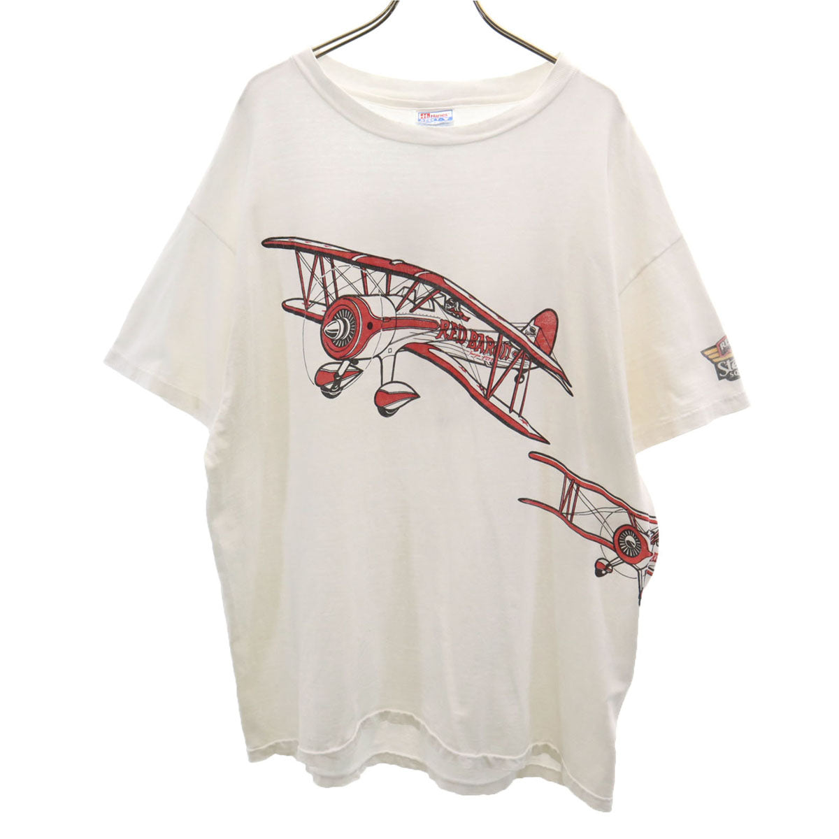 Hanes ヘインズ 90s USA製 オールド RED BARON プリント 半袖 Tシャツ XL ホワイト シングルステッチ 戦闘機 レッドバロン BEEFY-T メンズ