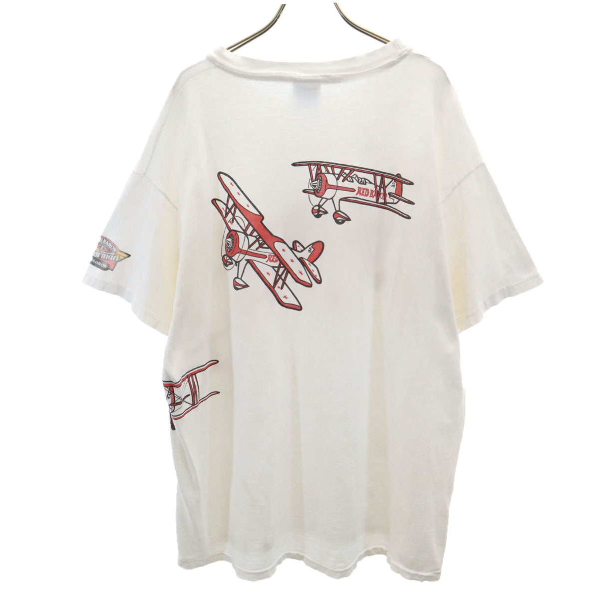 Hanes ヘインズ 90s USA製 オールド RED BARON プリント 半袖 Tシャツ XL ホワイト シングルステッチ 戦闘機 レッドバロン BEEFY-T メンズ
