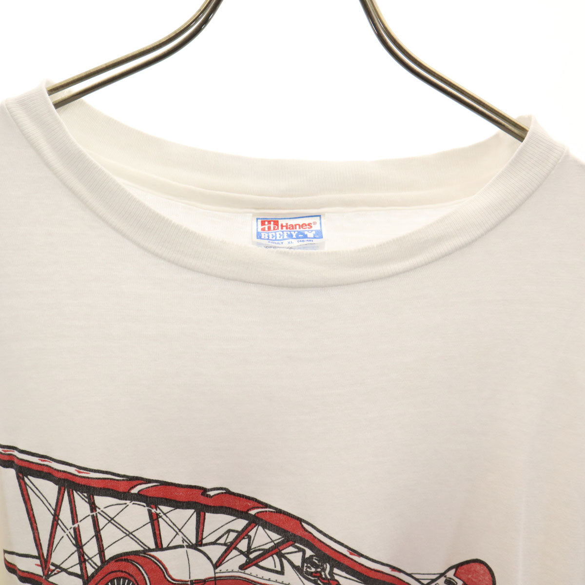 Hanes ヘインズ 90s USA製 オールド RED BARON プリント 半袖 Tシャツ XL ホワイト シングルステッチ 戦闘機 レッドバロン BEEFY-T メンズ