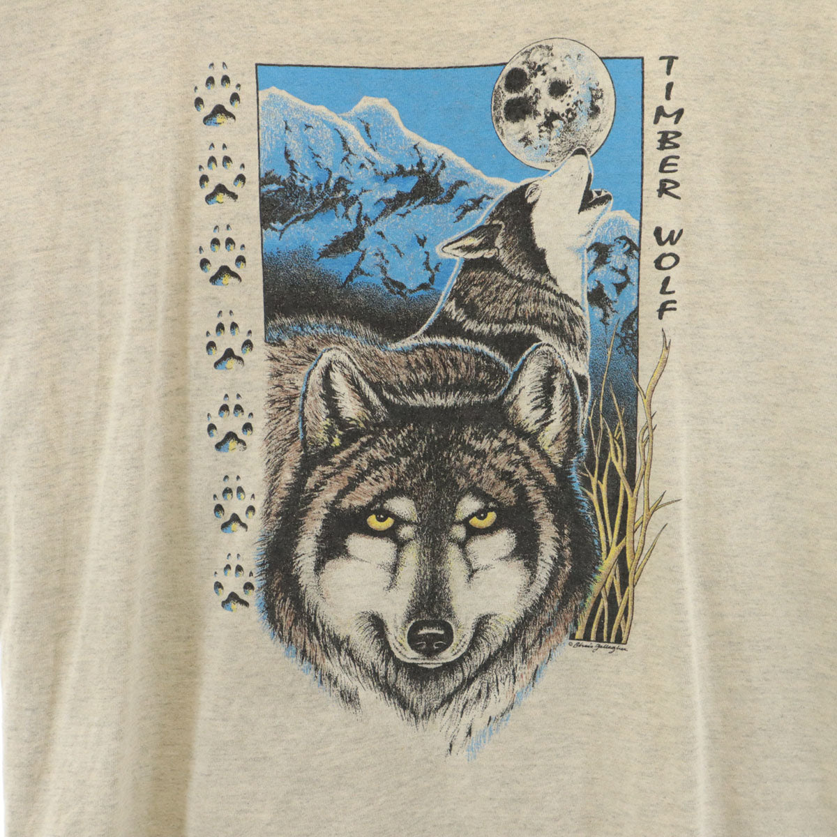 anvil アンヴィル 90s USA製 オールド オオカミ プリント 半袖 Tシャツ M グレー系 シングルステッチ アニマル柄 メンズ