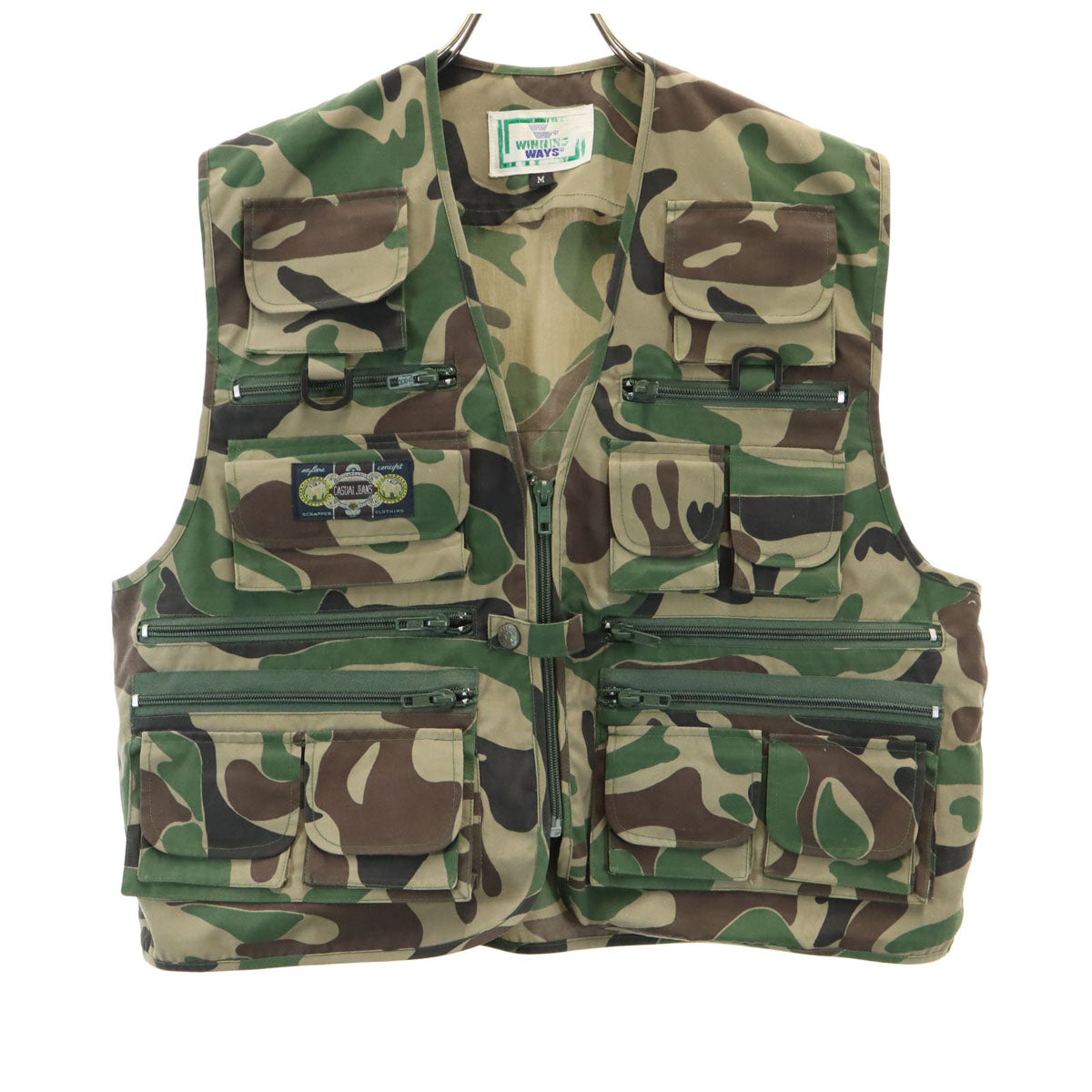 WINNING WAYS 80s オールド カモフラ ベスト M カーキ 多機能ポケット 迷彩柄 メンズ