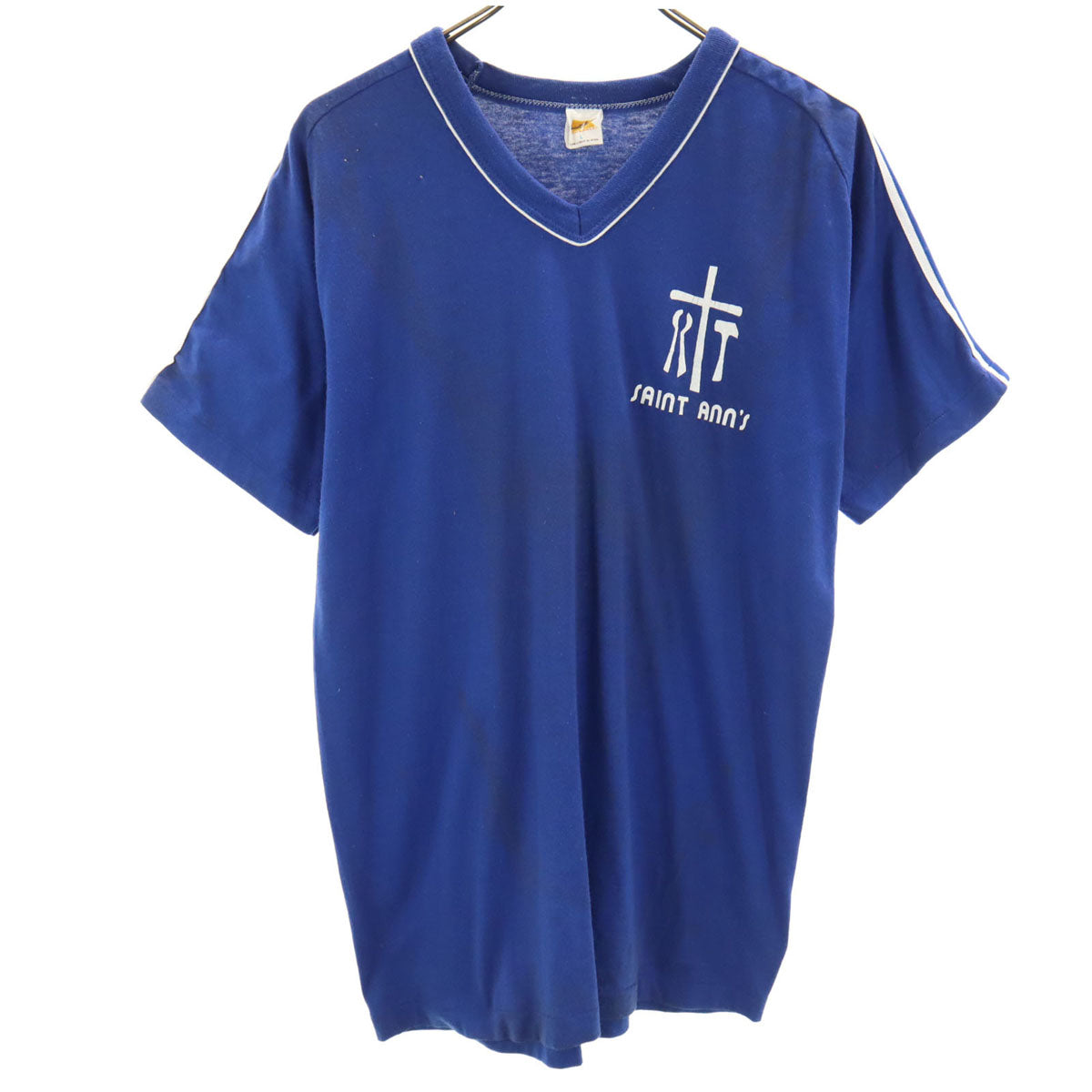 RUSSELL ラッセル 70s 80s ヴィンテージ 金ラッセル 半袖 Vネック Tシャツ L ブルー系 シングルステッチ メンズ