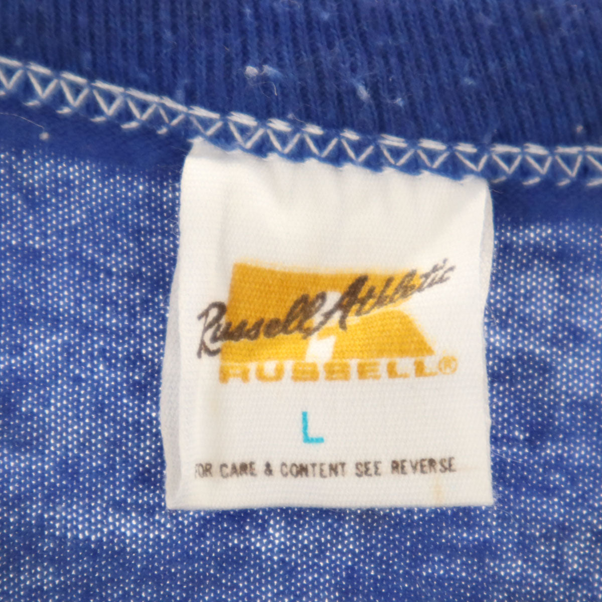 RUSSELL ラッセル 70s 80s ヴィンテージ 金ラッセル 半袖 Vネック Tシャツ L ブルー系 シングルステッチ メンズ