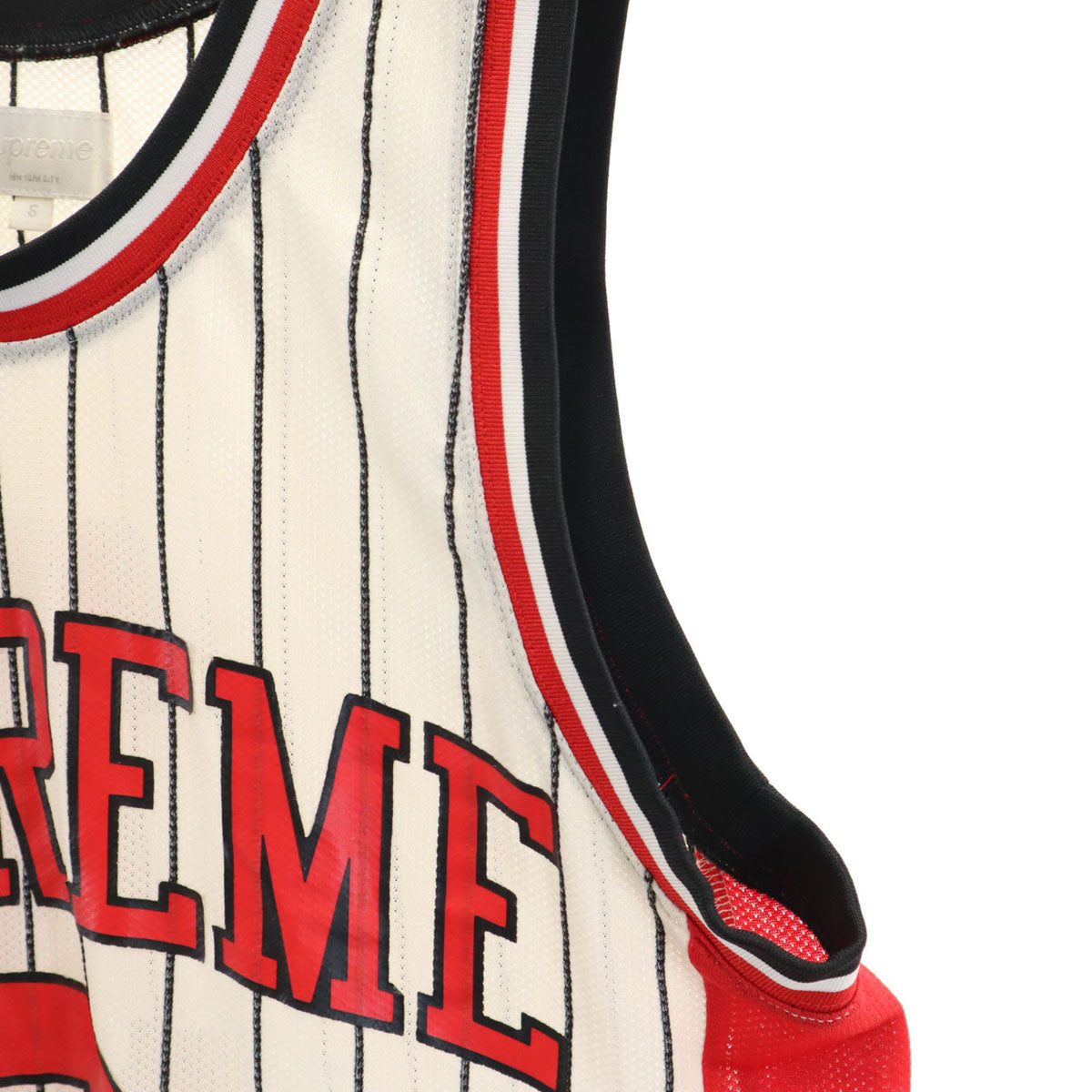 Supreme シュプリーム ストライプ柄 ノースリーブ ゲーム シャツ S ホワイト メッシュ メンズ