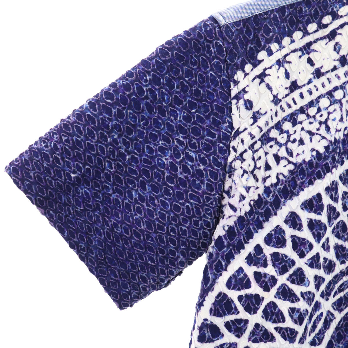 MIHARA YASUHIRO ミハラヤスヒロ 日本製 半袖 柄切替 オープンカラーシャツ 46 パープル メンズ