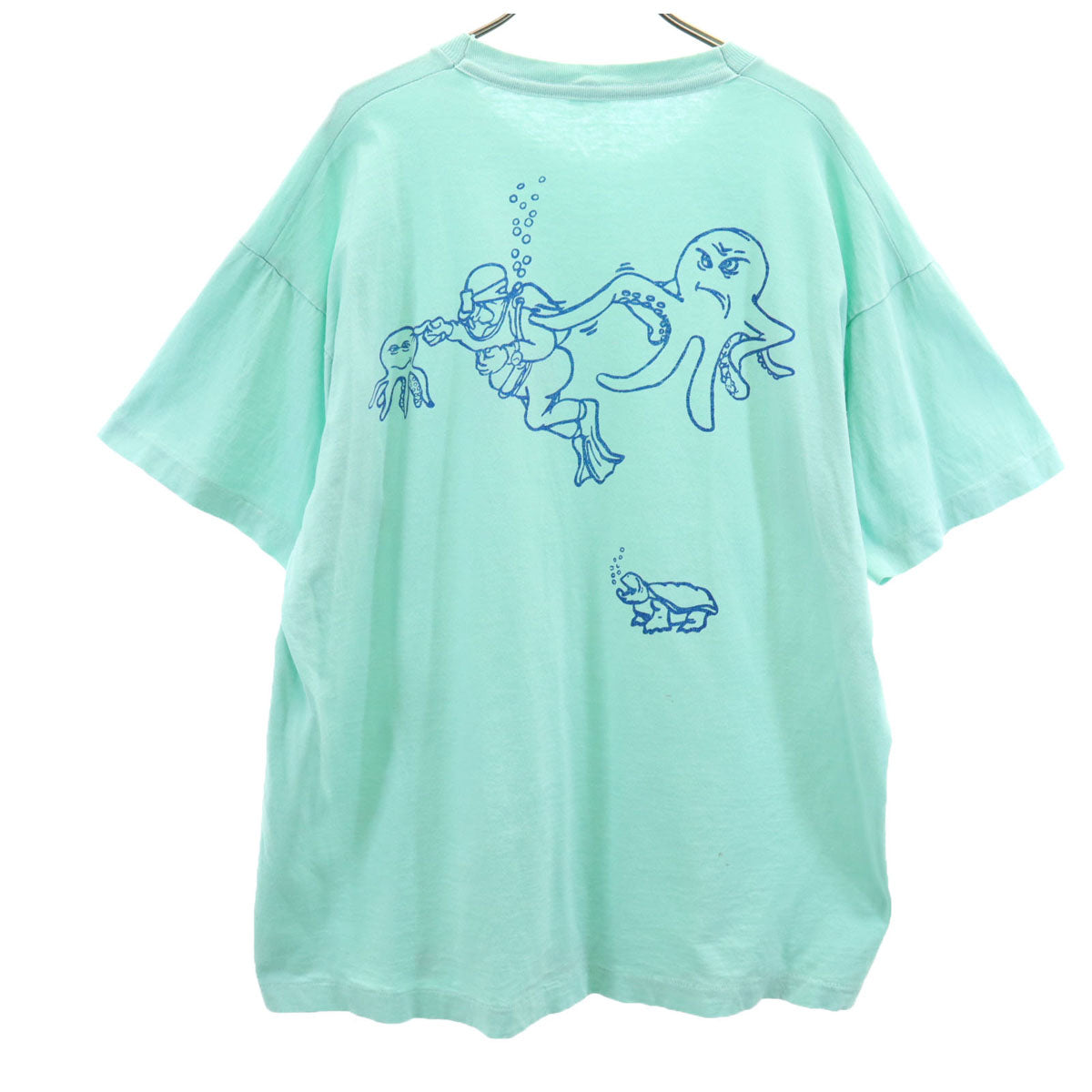 OLD オールド 90s バックプリント ダイビング オクトパス 半袖 Tシャツ XL ミント系 シングルステッチ 蛸 亀 メンズ