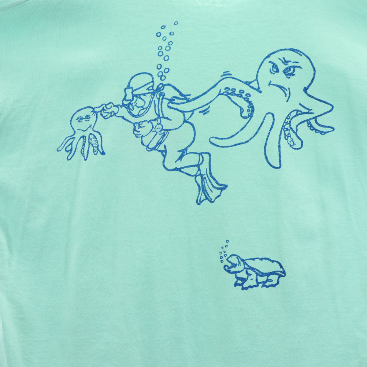 OLD オールド 90s バックプリント ダイビング オクトパス 半袖 Tシャツ XL ミント系 シングルステッチ 蛸 亀 メンズ