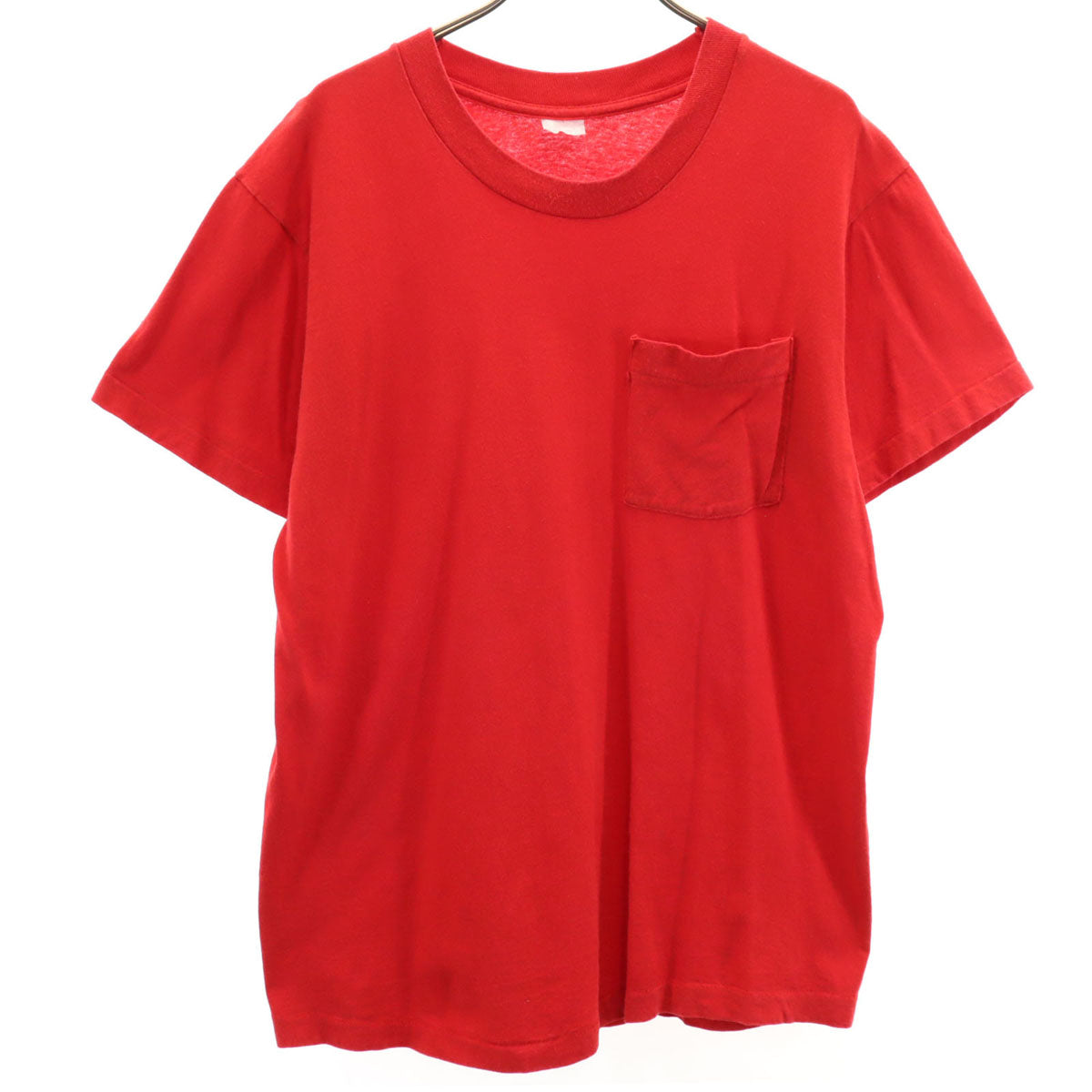 OLD オールド 90s 半袖 Tシャツ L レッド シングルステッチ ポケT 無地 メンズ