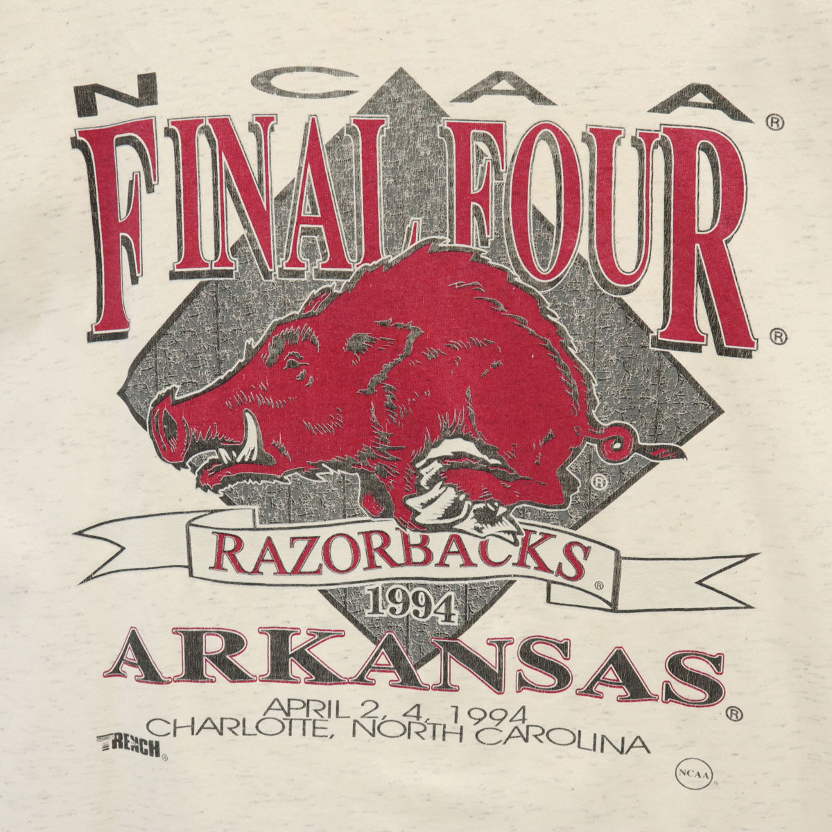 TRENCH トレンチ 90s USA製 オールド NCAA アーカンソー・レイザーバックス 半袖 Tシャツ XL グレー シングルステッチ バスケットボール メンズ