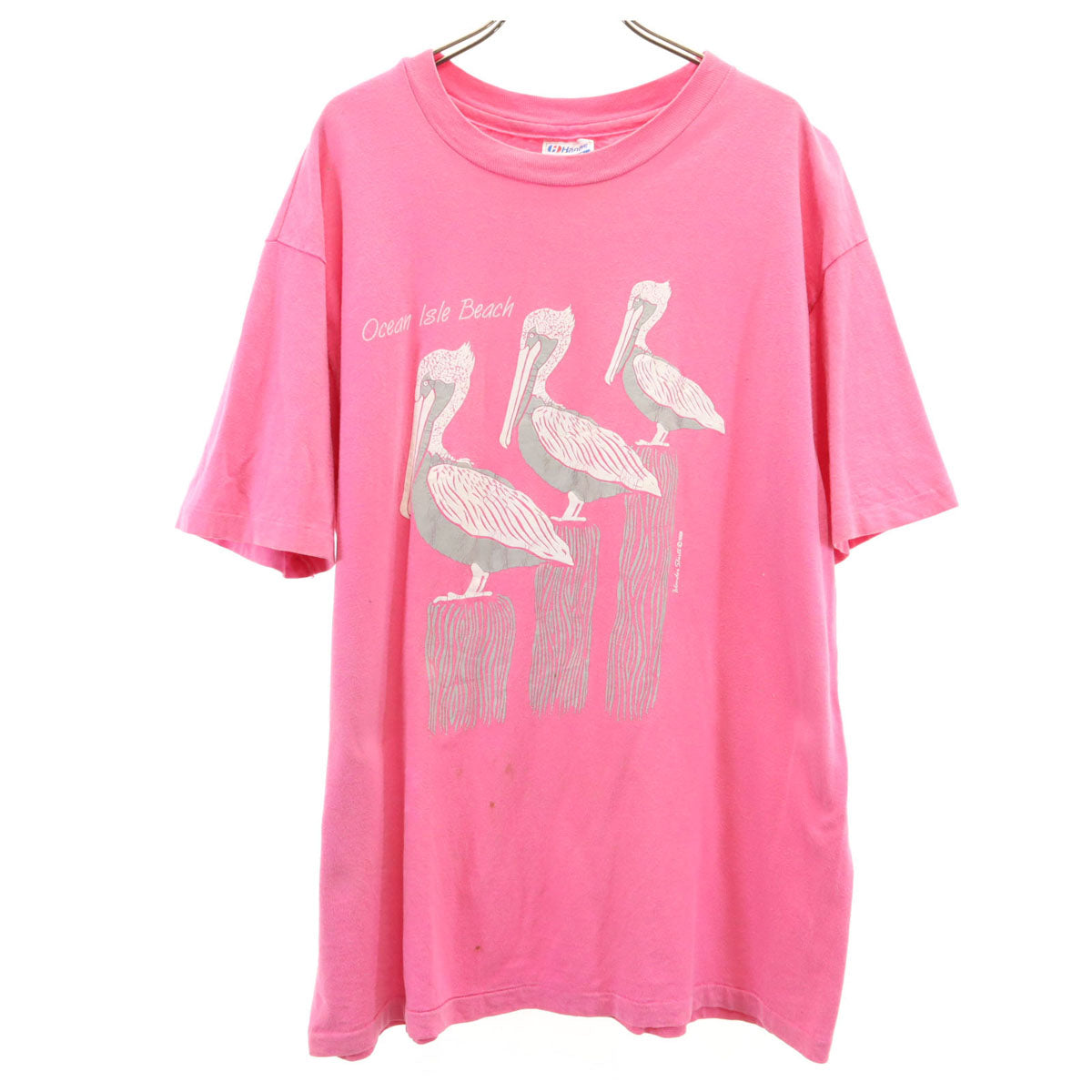 Hanes ヘインズ 80s USA製 ヴィンテージ Ocean Isle Beach 半袖 Tシャツ XL ピンク シングルステッチ BEEFY-T メンズ