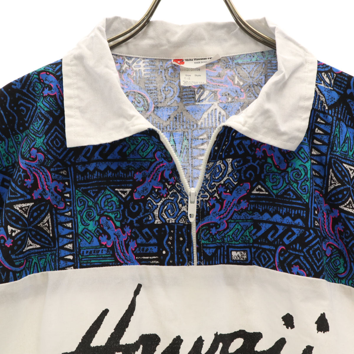 Aloha Hawaiian Fashiobs 80s ハワイ製 ヴィンテージ 半袖 TALON ロケットジップ ポロシャツ ONE ホワイト メンズ