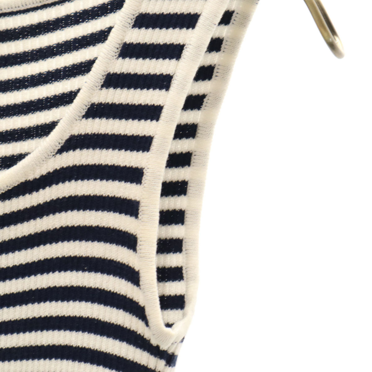 Rene ルネ 日本製 ボーダー柄 ノースリーブ リブニット タンクトップ 36 ネイビー レディース